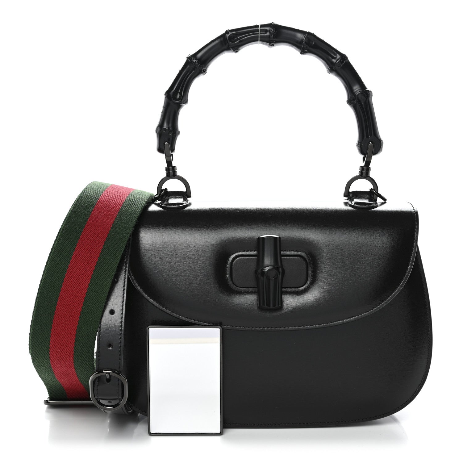 Boarded Dyana Lux Calfskin Web Monochrome Medium Bamboo 1947 Top Handle Bag Black