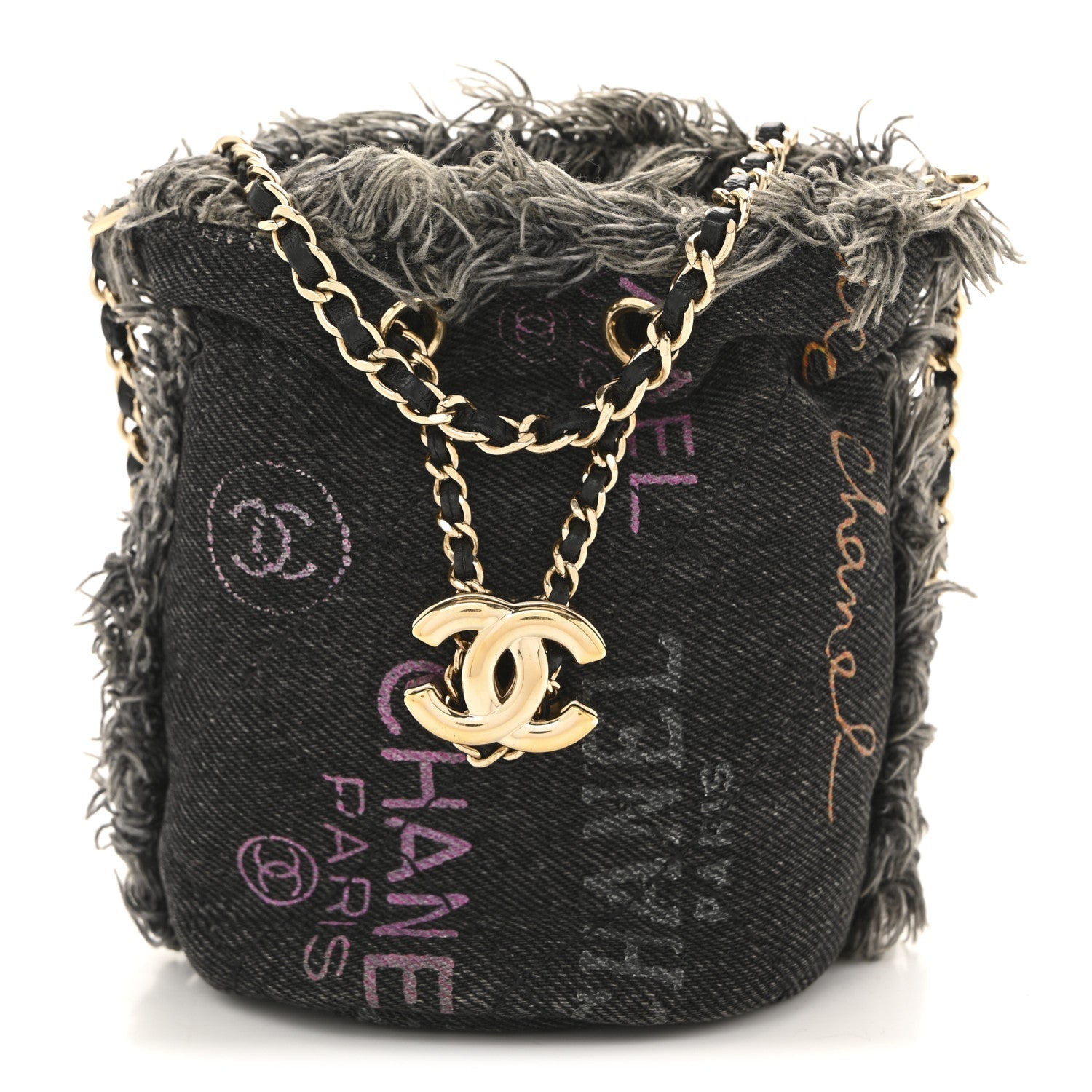 Denim Quilted Mood Mini Bucket With Chain Black Multicolor