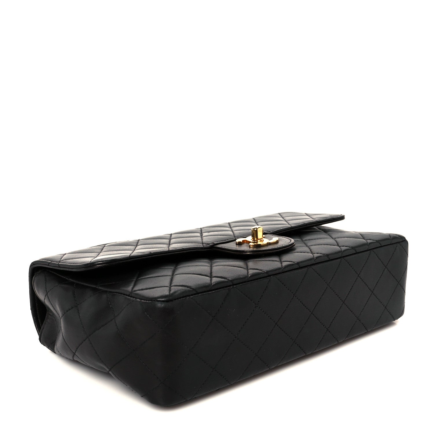 Lambskin Quilted Medium Rectangular Kelly Flap Bag Black