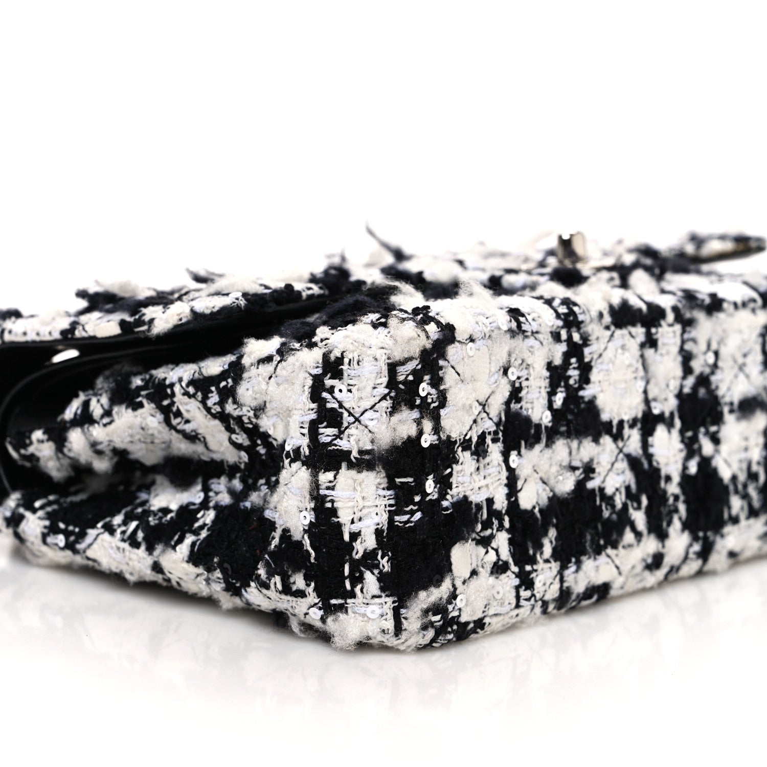 Tweed Quilted Medium Double Flap Black Ecru White
