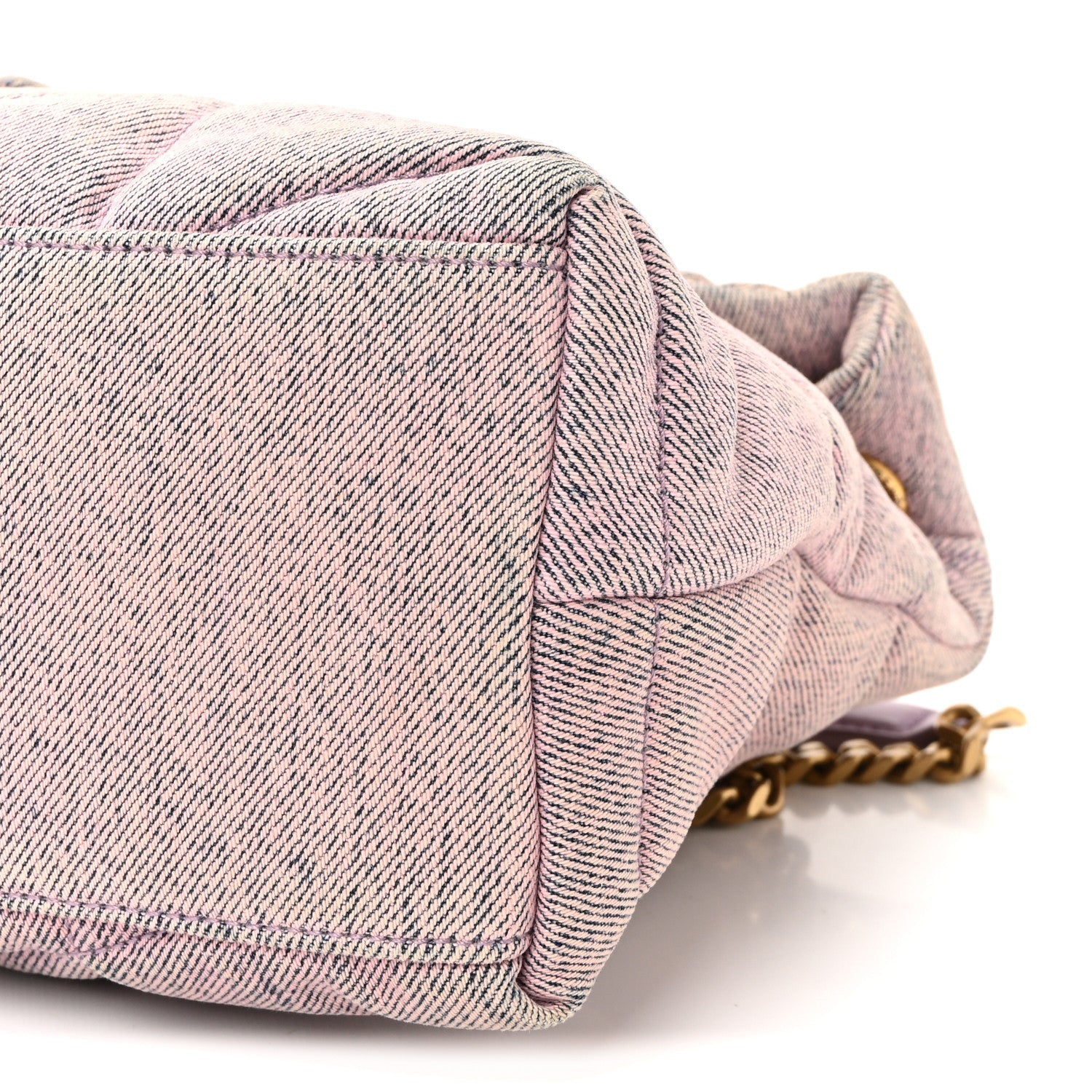 Denim Quilted Small Loulou Puffer Monogram Chain Satchel Bleached Lilac