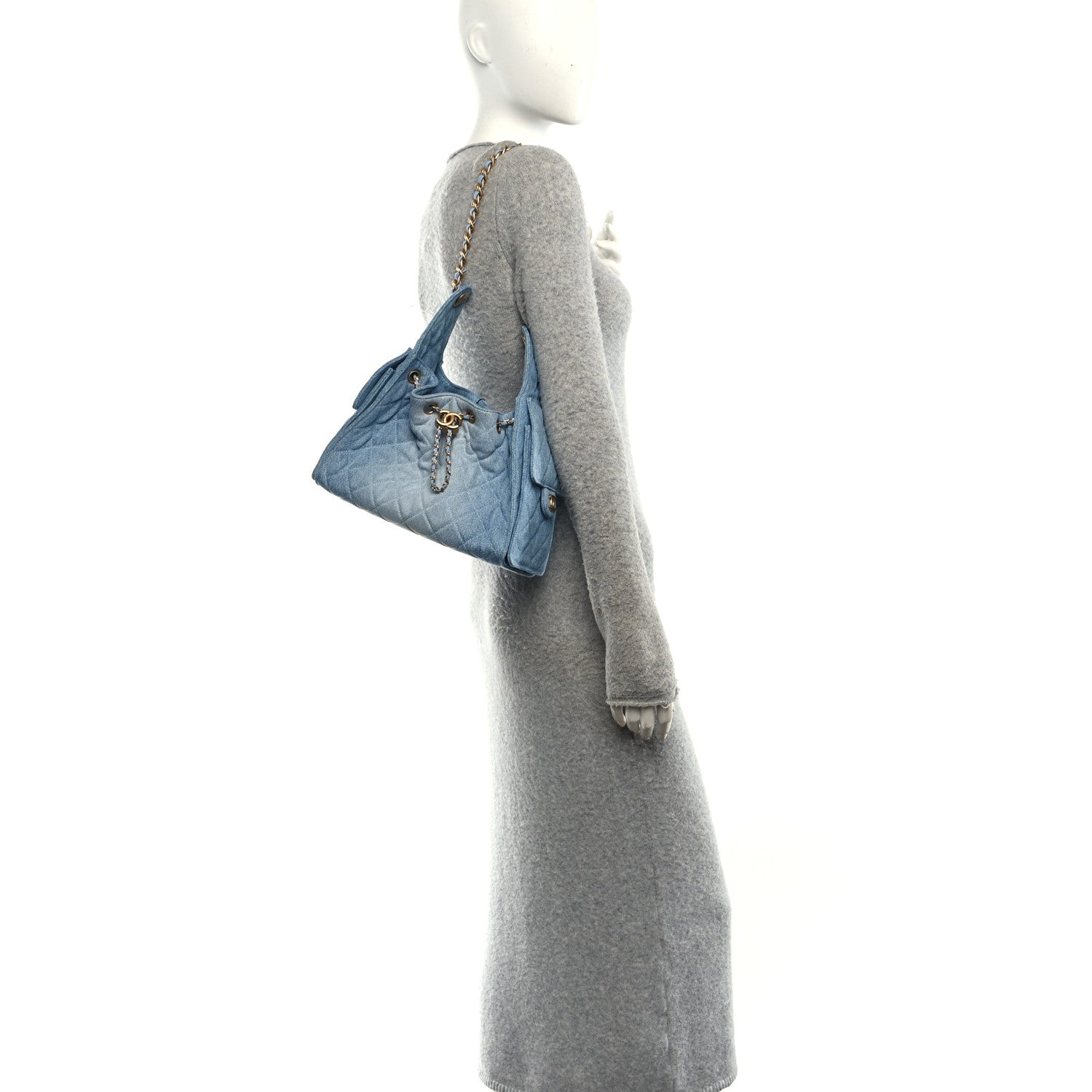 Washed Denim Quilted Small Chanel 25 Handbag Blue