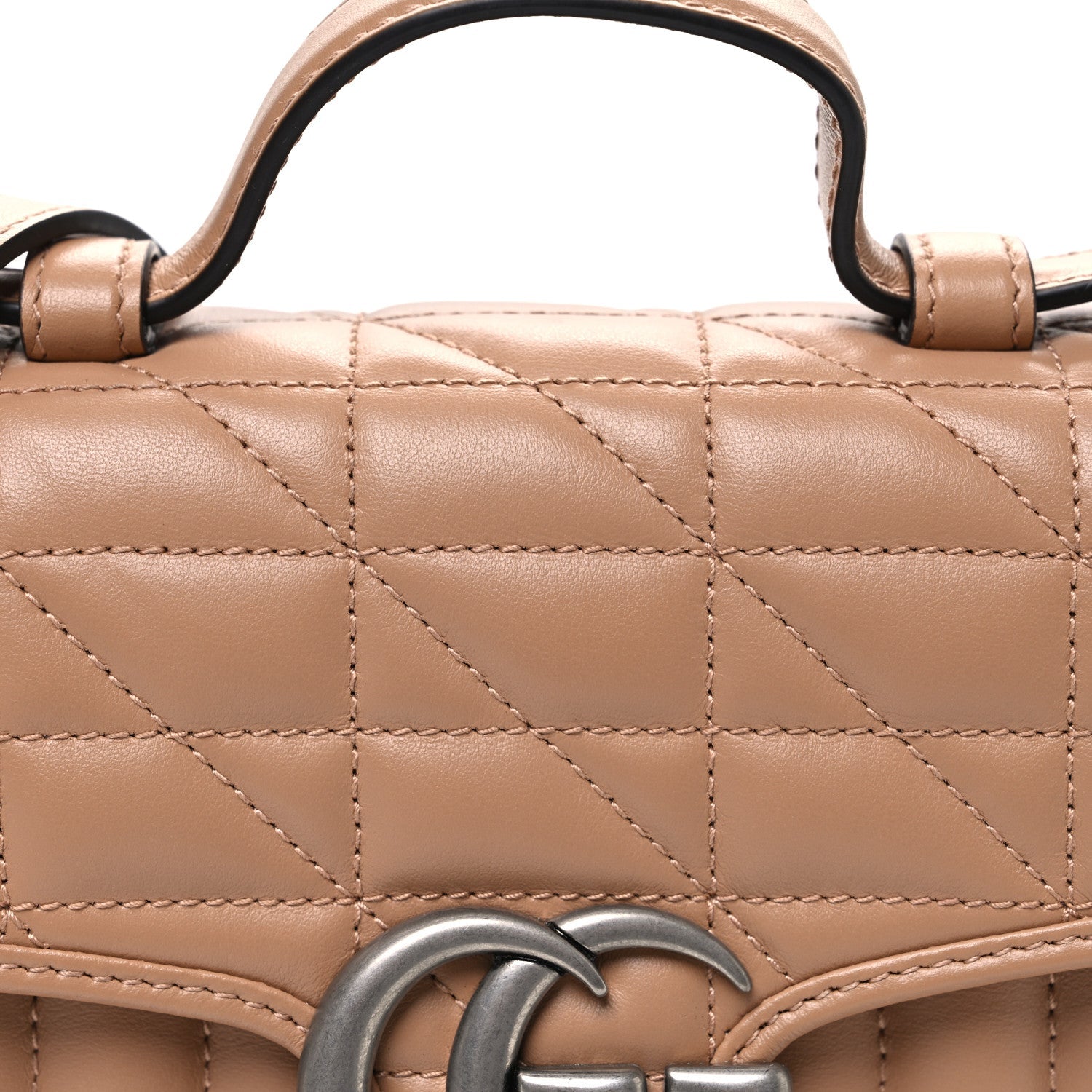 Calfskin Matelasse Aria Mini GG Marmont Top Handle Shoulder Bag Camelia