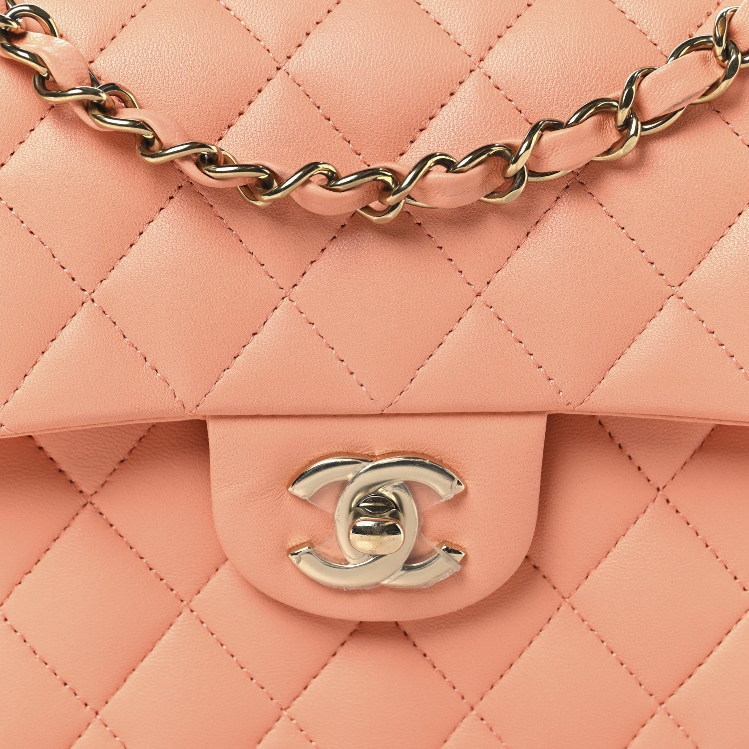 Lambskin Quilted Small Double Flap Light Orange