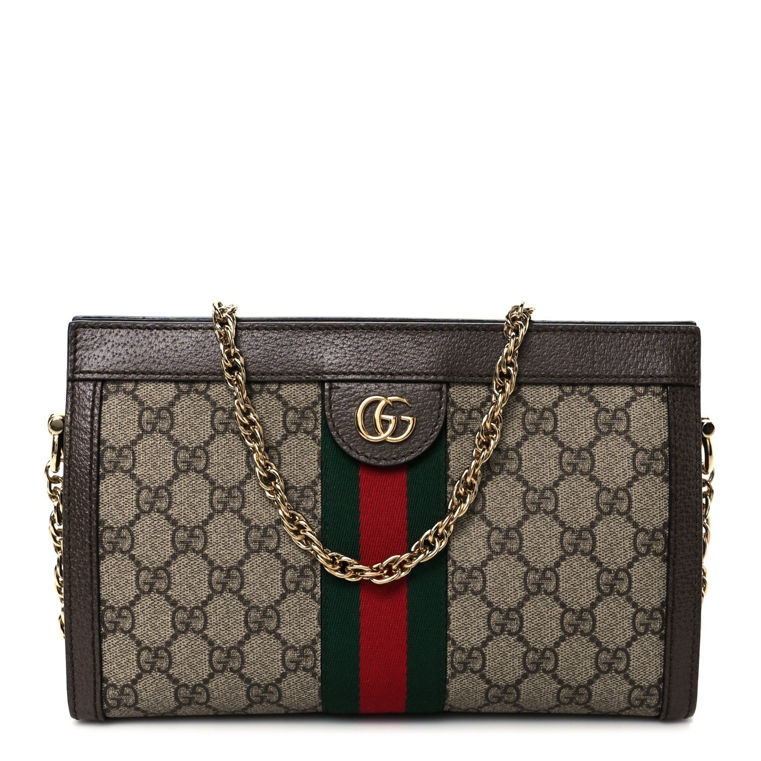 GG Supreme Monogram Web Small Ophidia Chain Shoulder Bag Brown