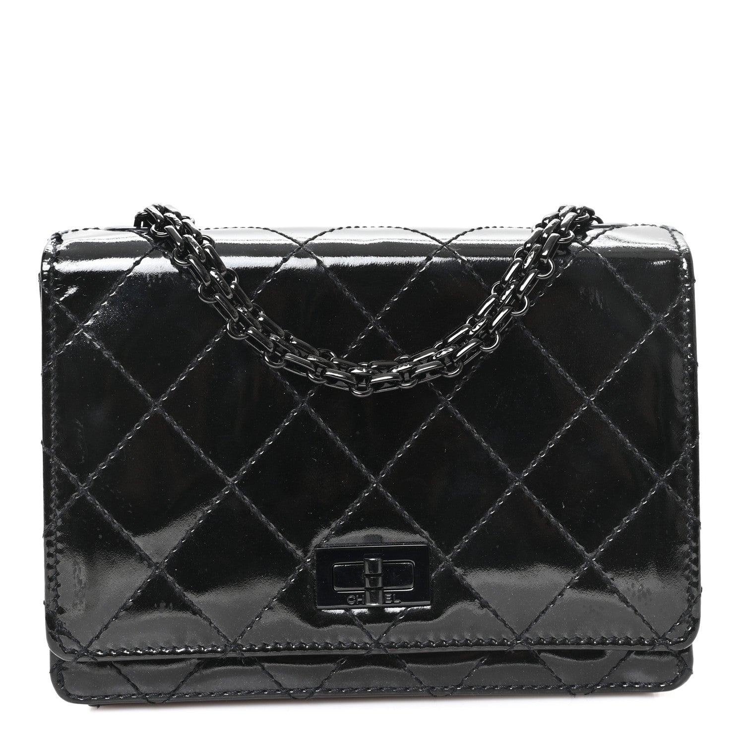 Patent Calfskin Quilted Reissue Mini Wallet On Chain So Black