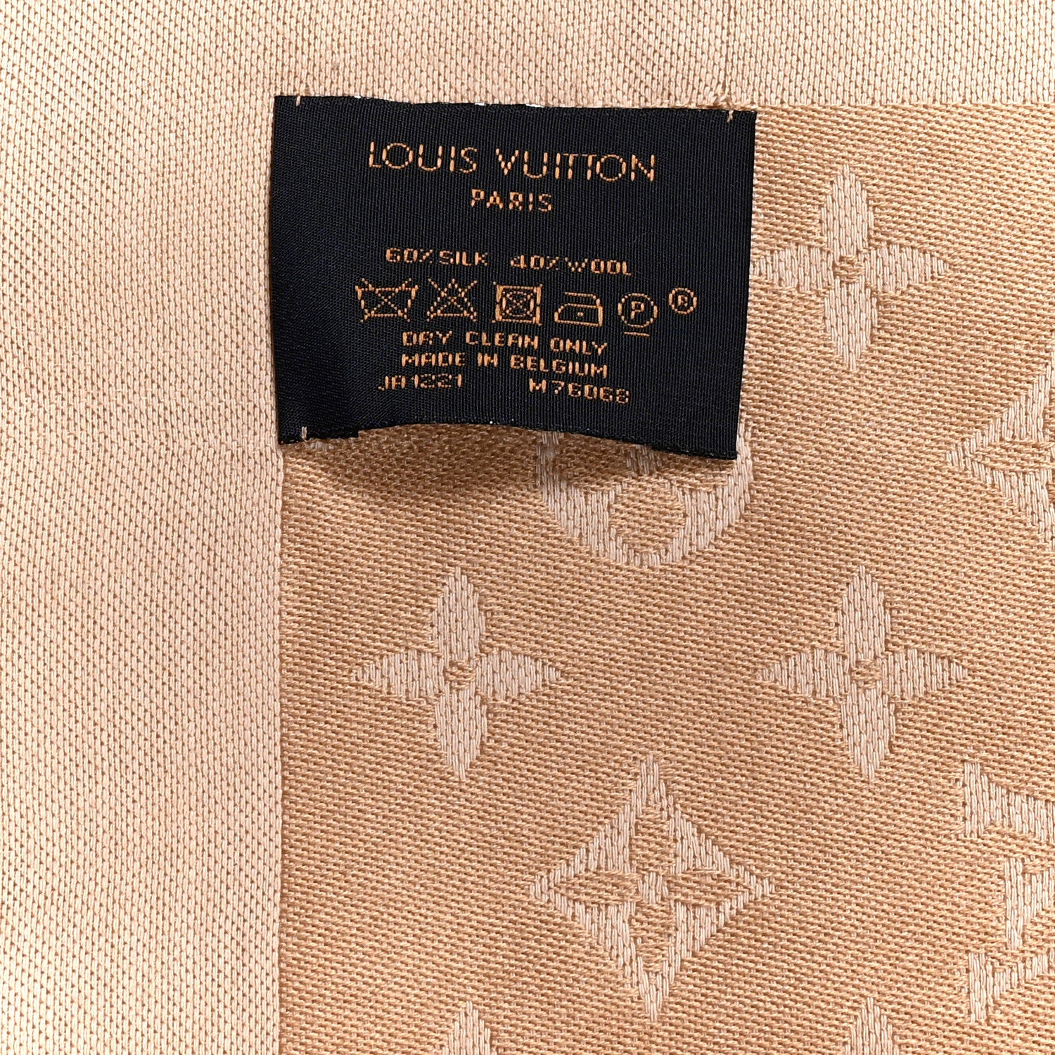 Silk Wool Monogram Denim Shawl  Beige Rose