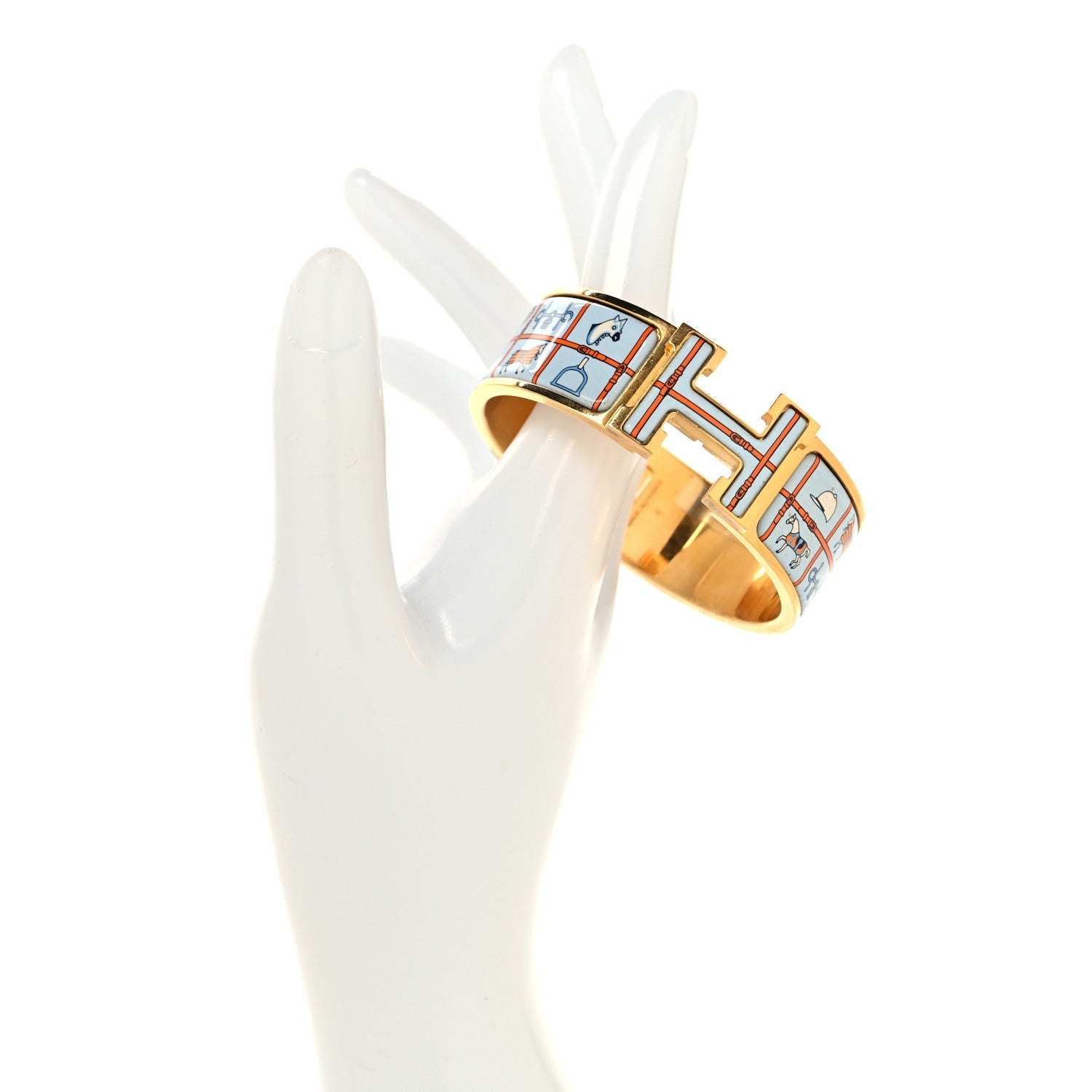 Enamel Printed Wide Couvertures et Tenues de Jour Clic Clac H Bracelet PM Orange Bleu