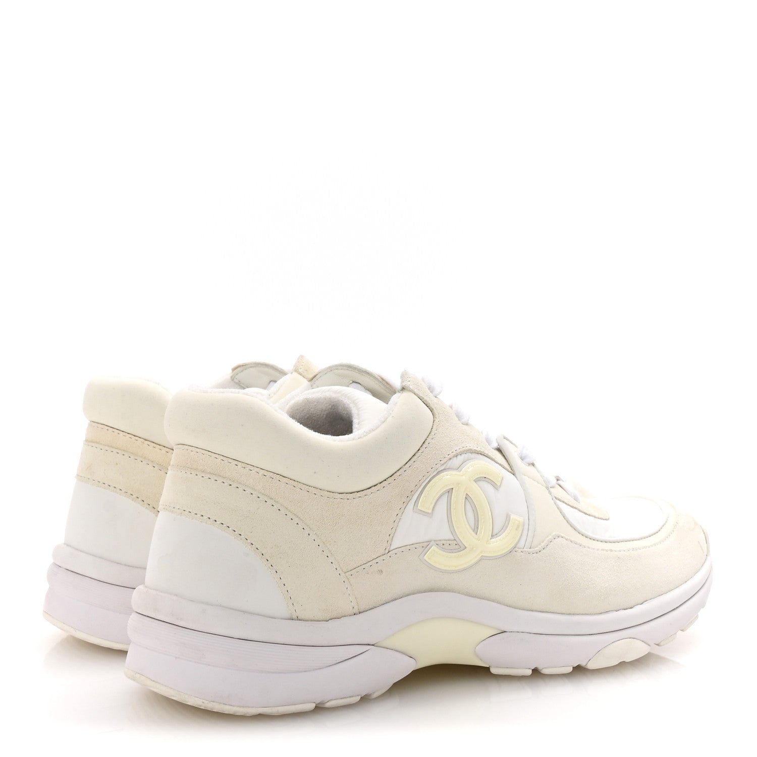 Suede Calfskin Fabric CC Sneakers 38 White