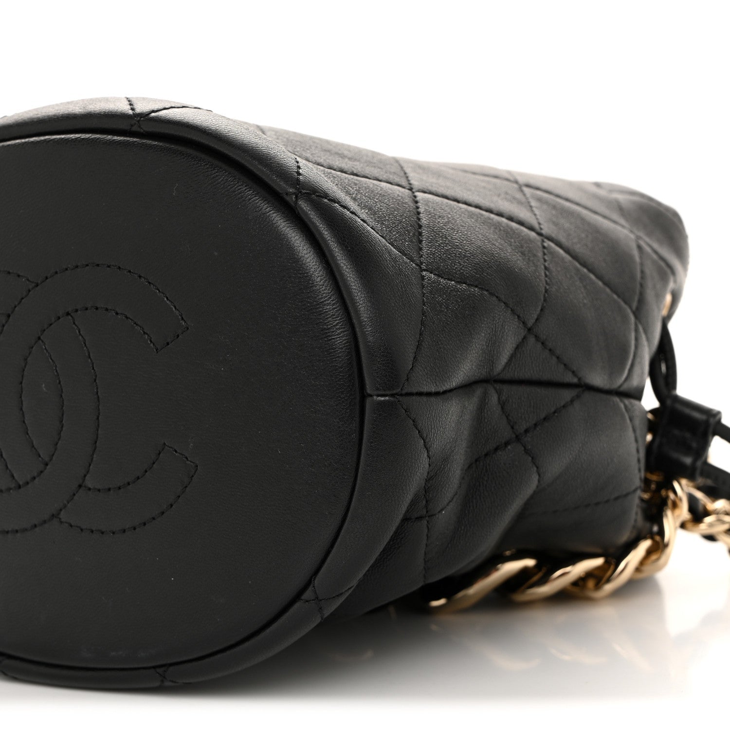 Lambskin Quilted Resin Bi-Color Chain Bucket Bag Black