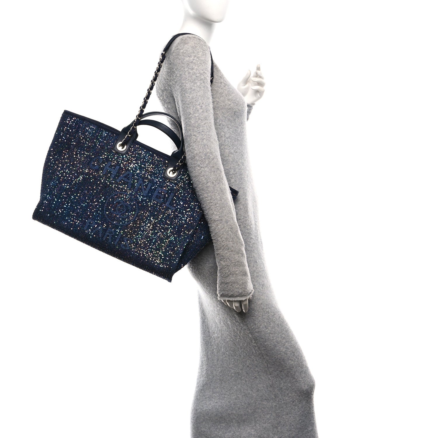 Calfskin Sequin Medium Deauville Tote Blue Multicolor