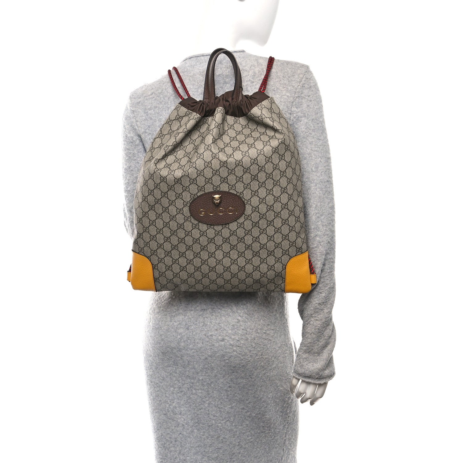 GG Supreme Monogram Neo Vintage Drawstring Backpack Beige New Acero Crop