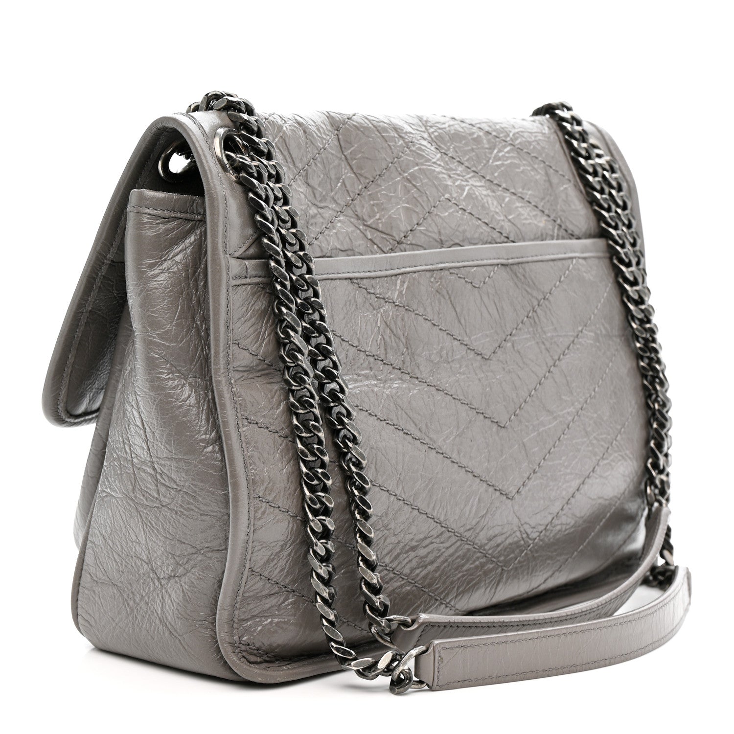 Crinkled Calfskin Matelasse Monogram Medium Niki Chain Satchel Storm