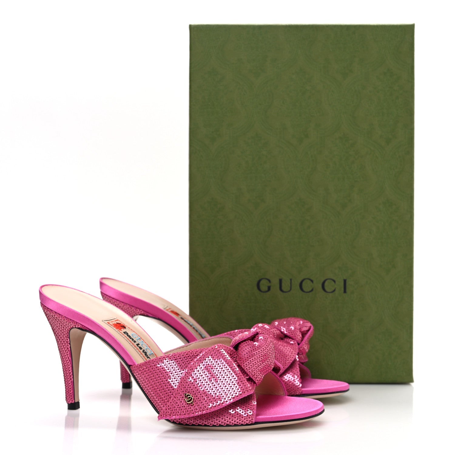 X DANS LE VERT Satin Pailletes Slip On Sandals 37.5 Fuxia Tropical