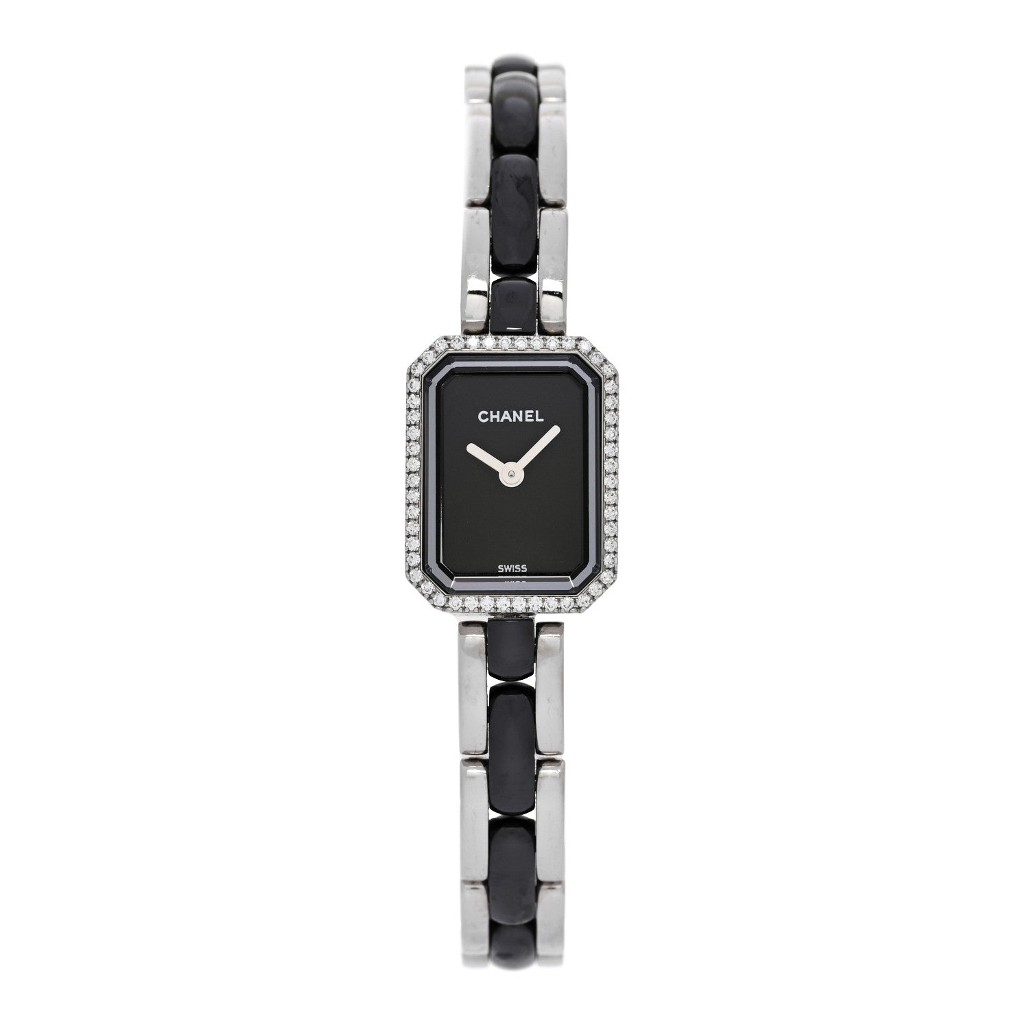 Stainless Steel Ceramic Diamond Bezel 16mm Premiere Quartz Watch Black