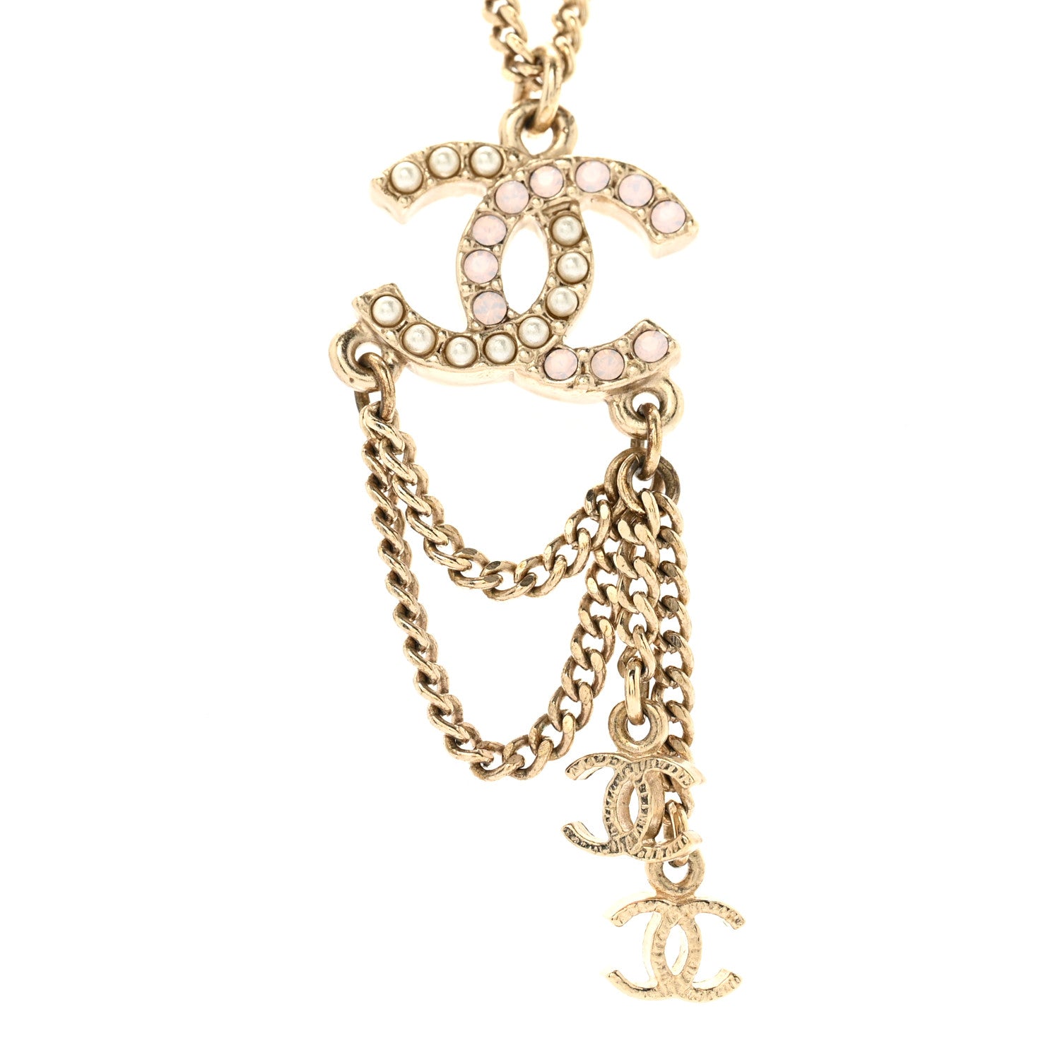 Pearl Crystal CC Chain Necklace Gold Pink
