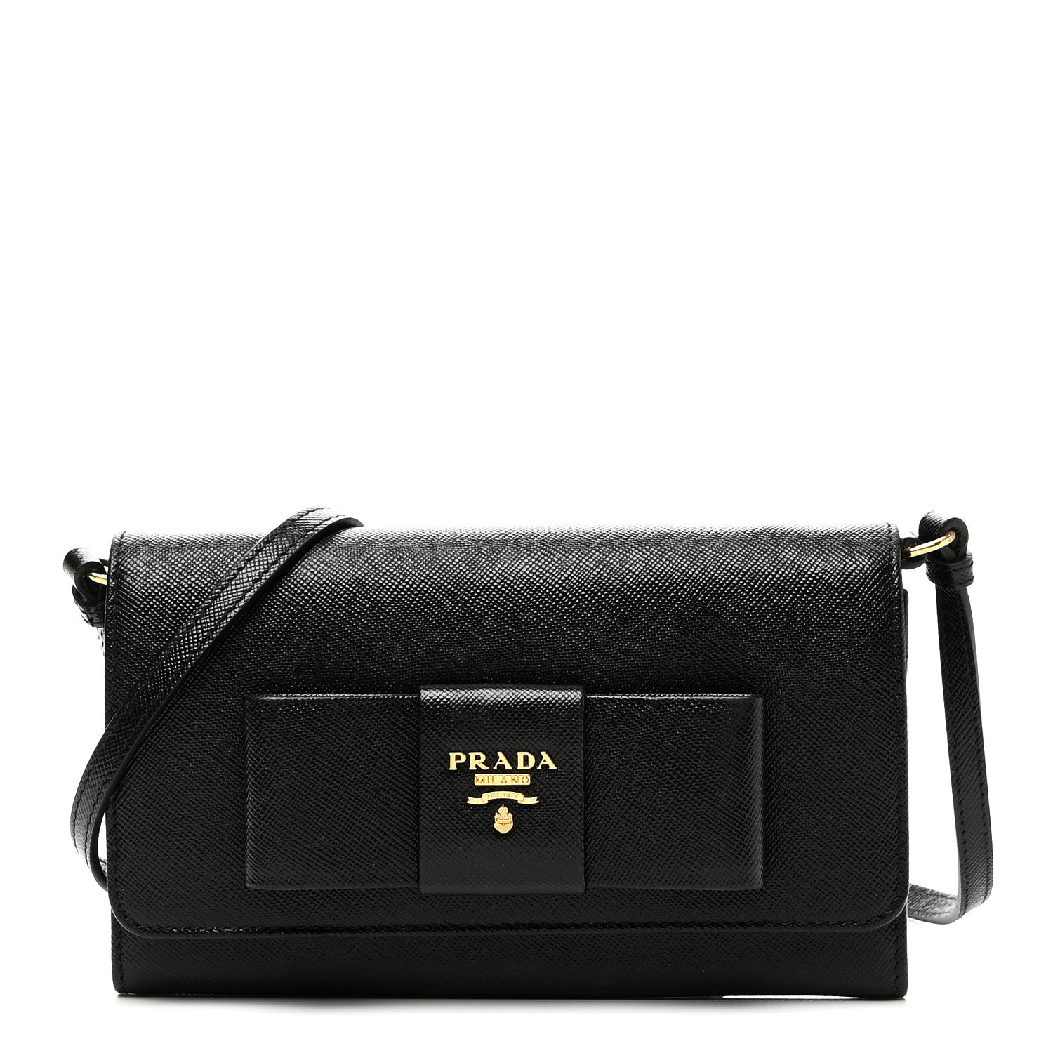 Saffiano Bow Flap Wallet Black
