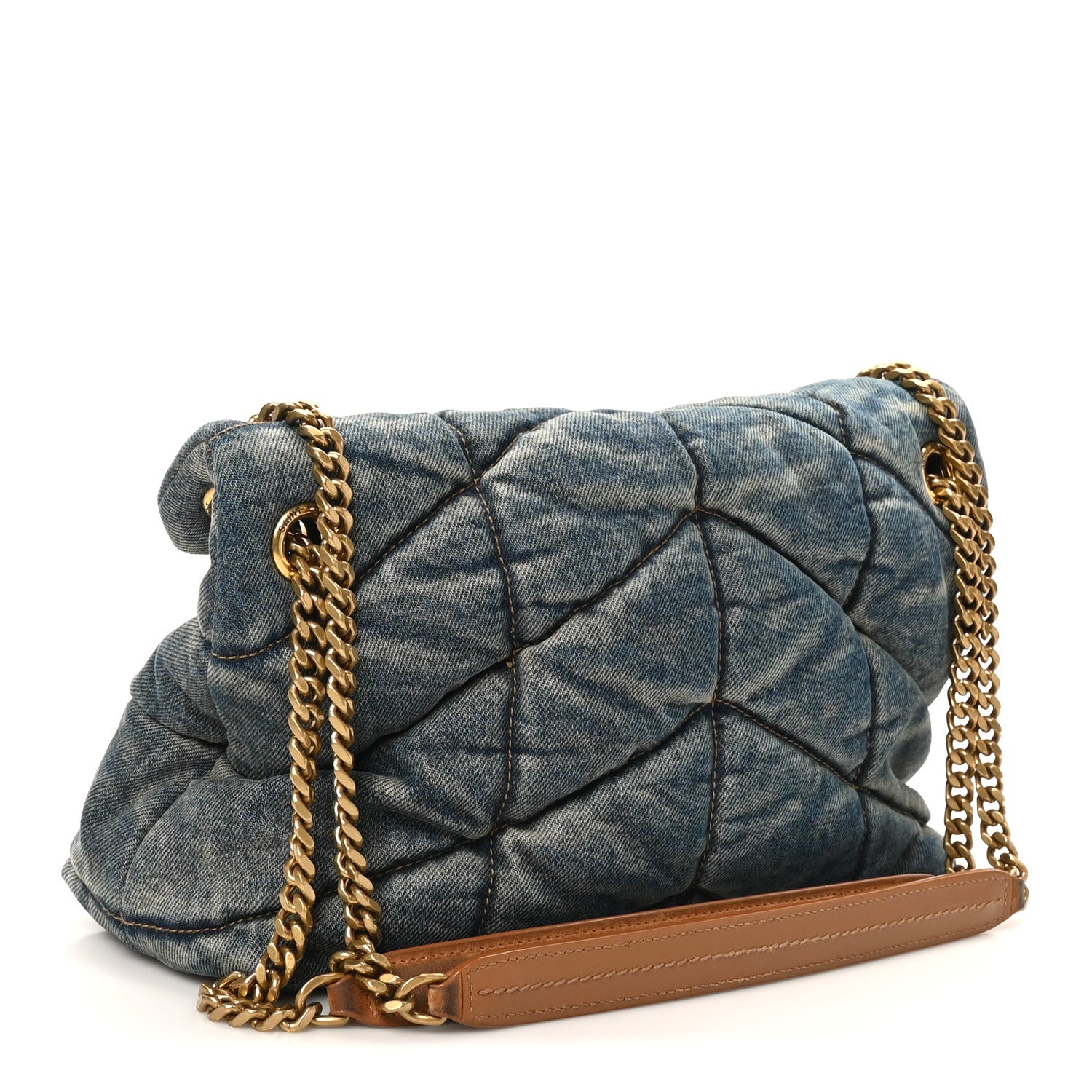 Denim Quilted Small Loulou Puffer Monogram Chain Satchel Blue Cinnamon