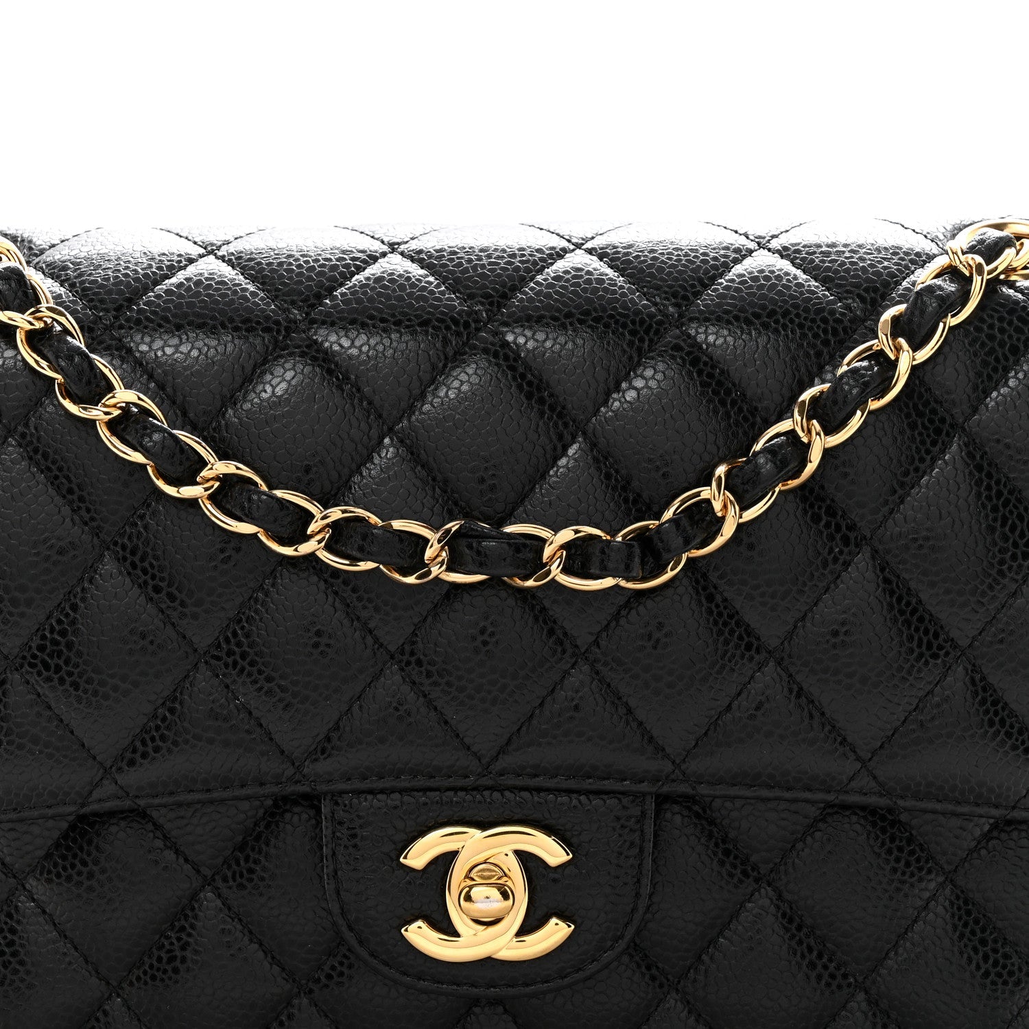 Caviar Quilted Medium Double Flap Black