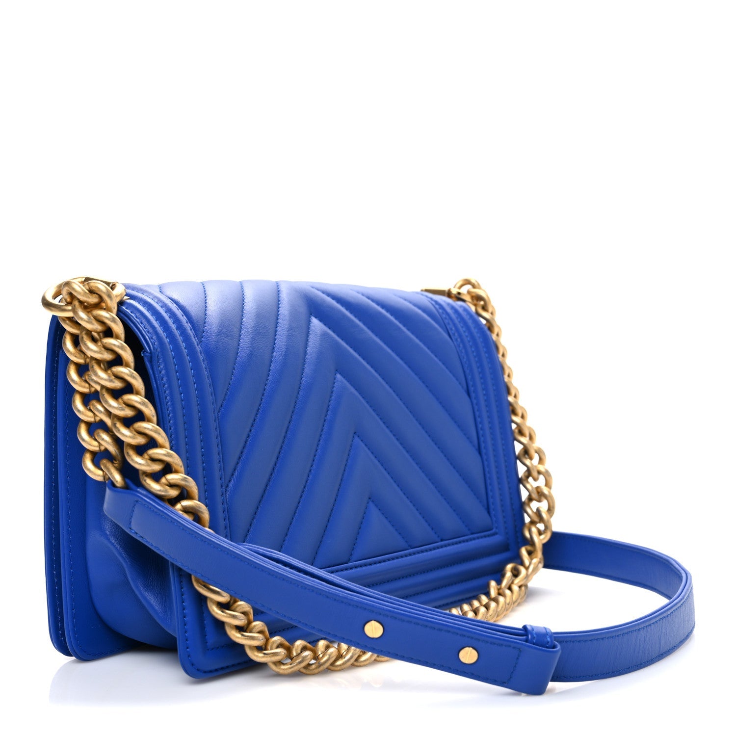 Lambskin Chevron Quilted Medium Boy Flap Blue