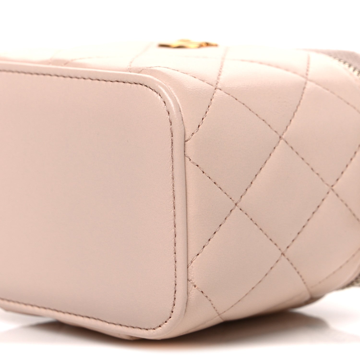 Lambskin Quilted Pearl Crush Mini Vanity Case With Chain Light Beige