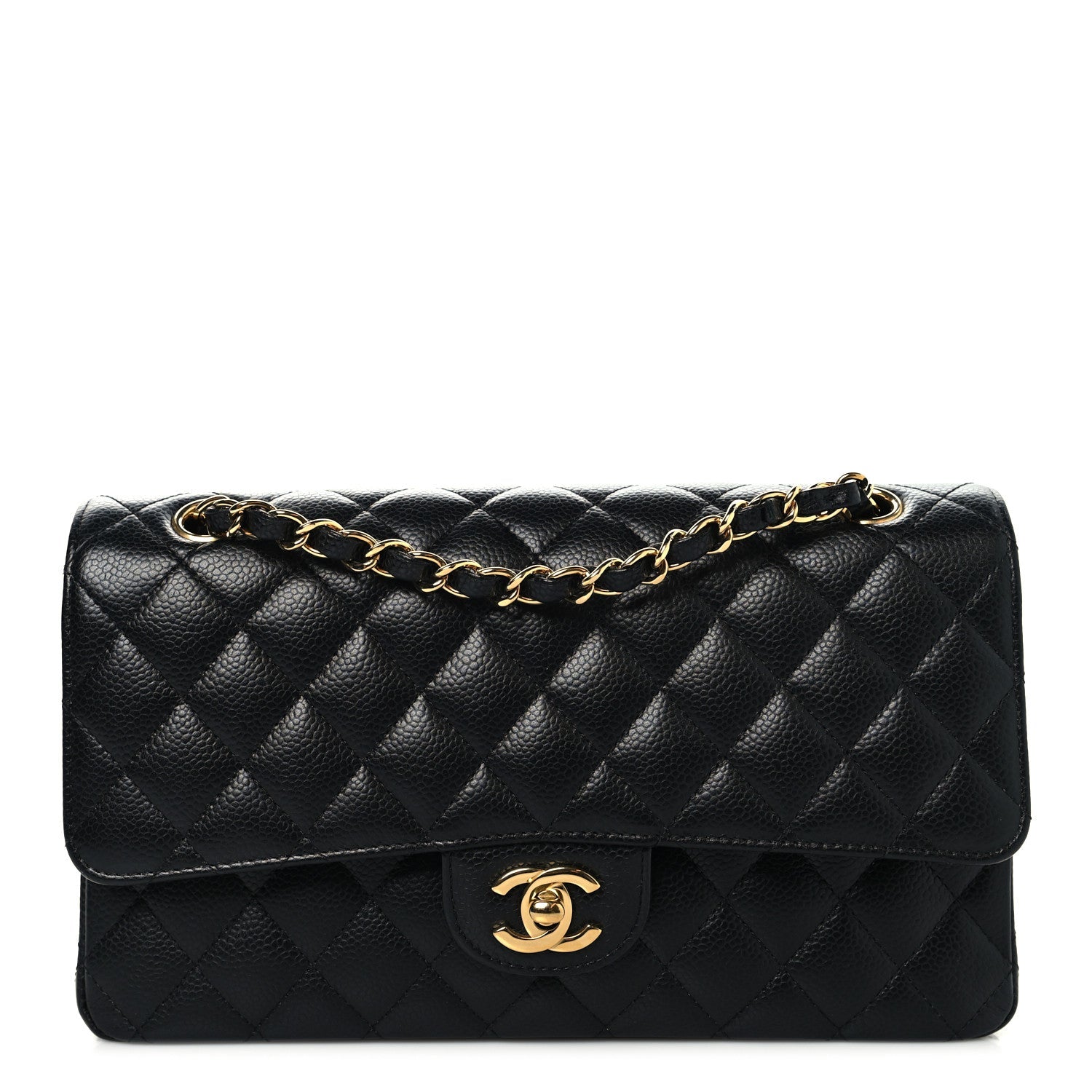 Caviar Quilted Medium Double Flap Black