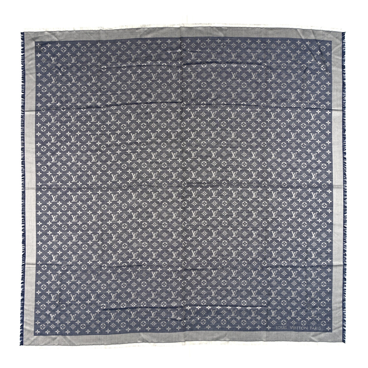 Silk Wool Monogram Denim Shawl Blue