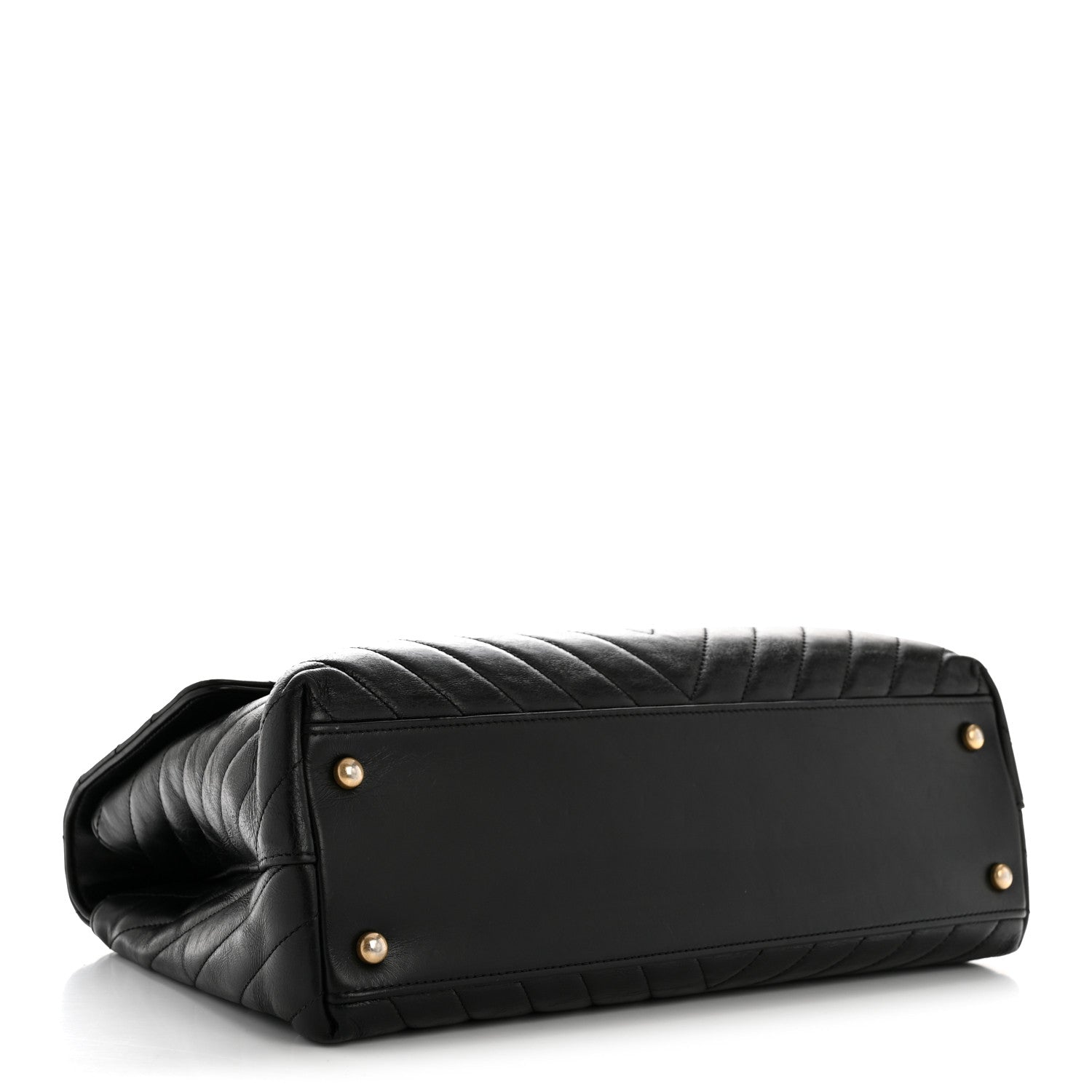 Calfskin Lizard Chevron Quilted Medium Coco Handle Flap Black