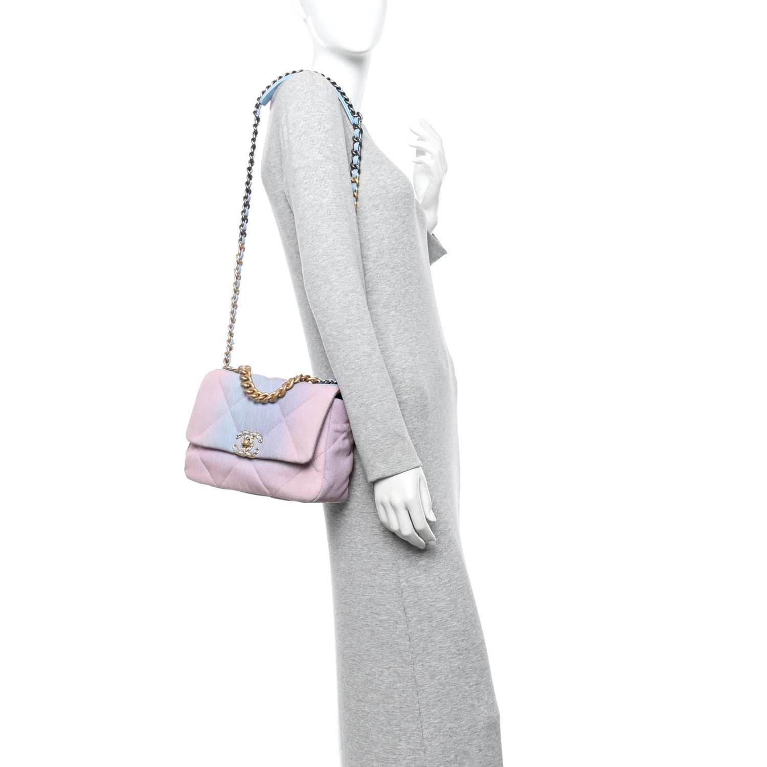 Denim Quilted Medium Chanel 19 Flap Blue Pink
