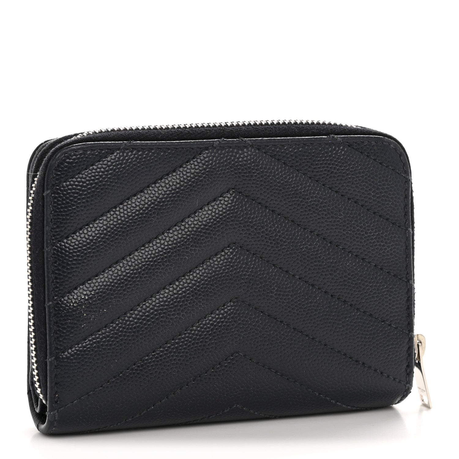 Grain De Poudre Matelasse Chevron Monogram Compact Zip Around Wallet Deep Marine