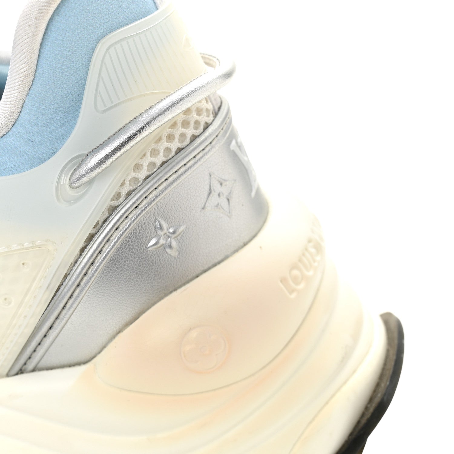 Patent Calfskin Technical Mesh Monogram Run 55 Sneakers 37 Bleu Clair
