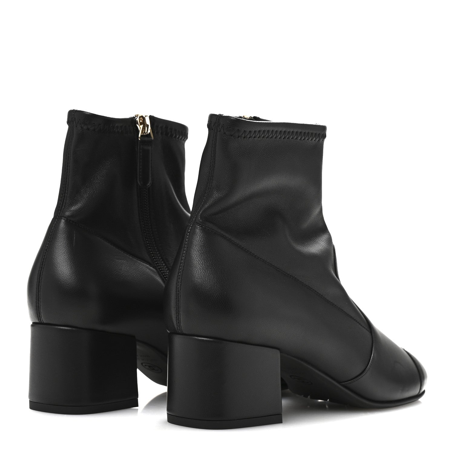 Stretch Lambskin Cap Toe CC Uniform Short Boots 37.5 Black