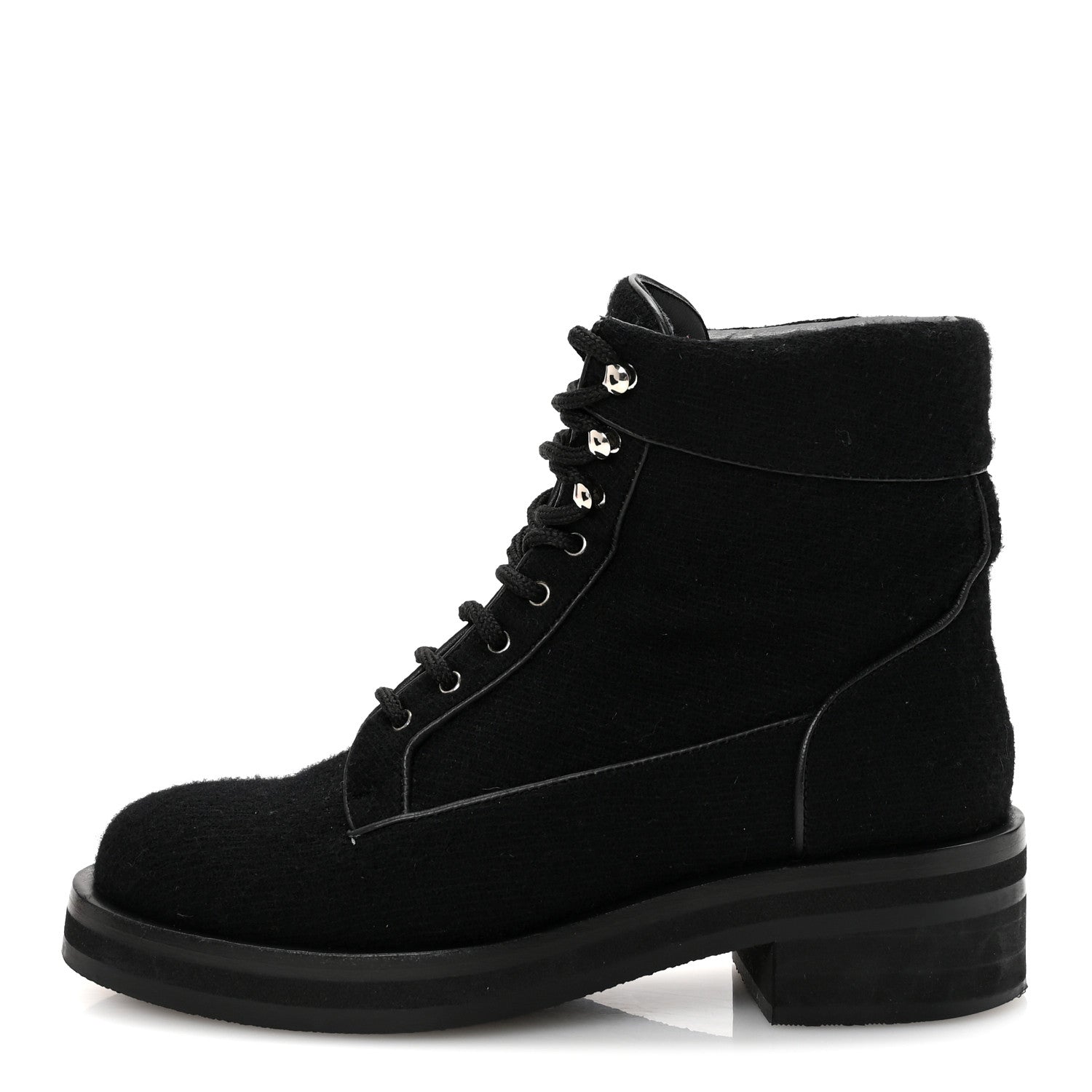 Tweed Lace Up Short Boots 37 Black