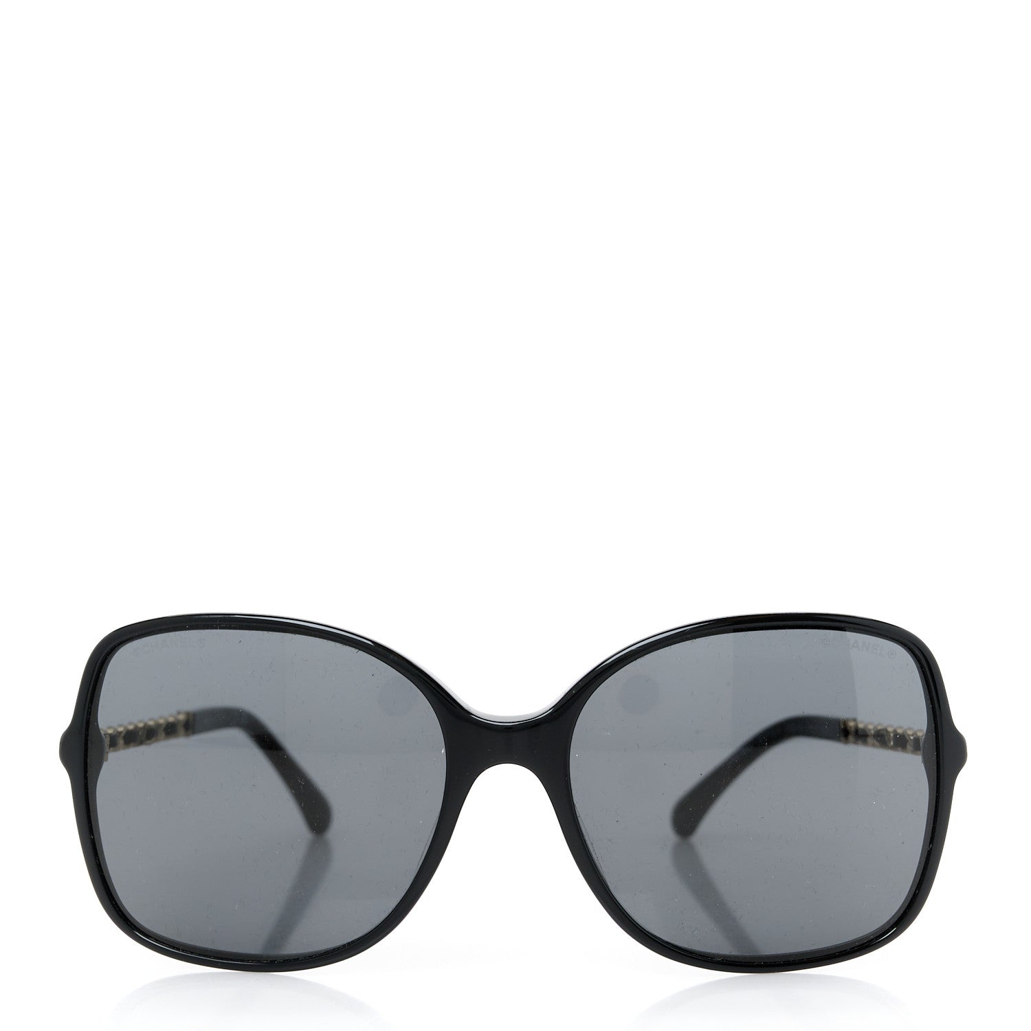 Acetate Metal Lambskin Square Chain Sunglasses 5210-Q-A Black Gray