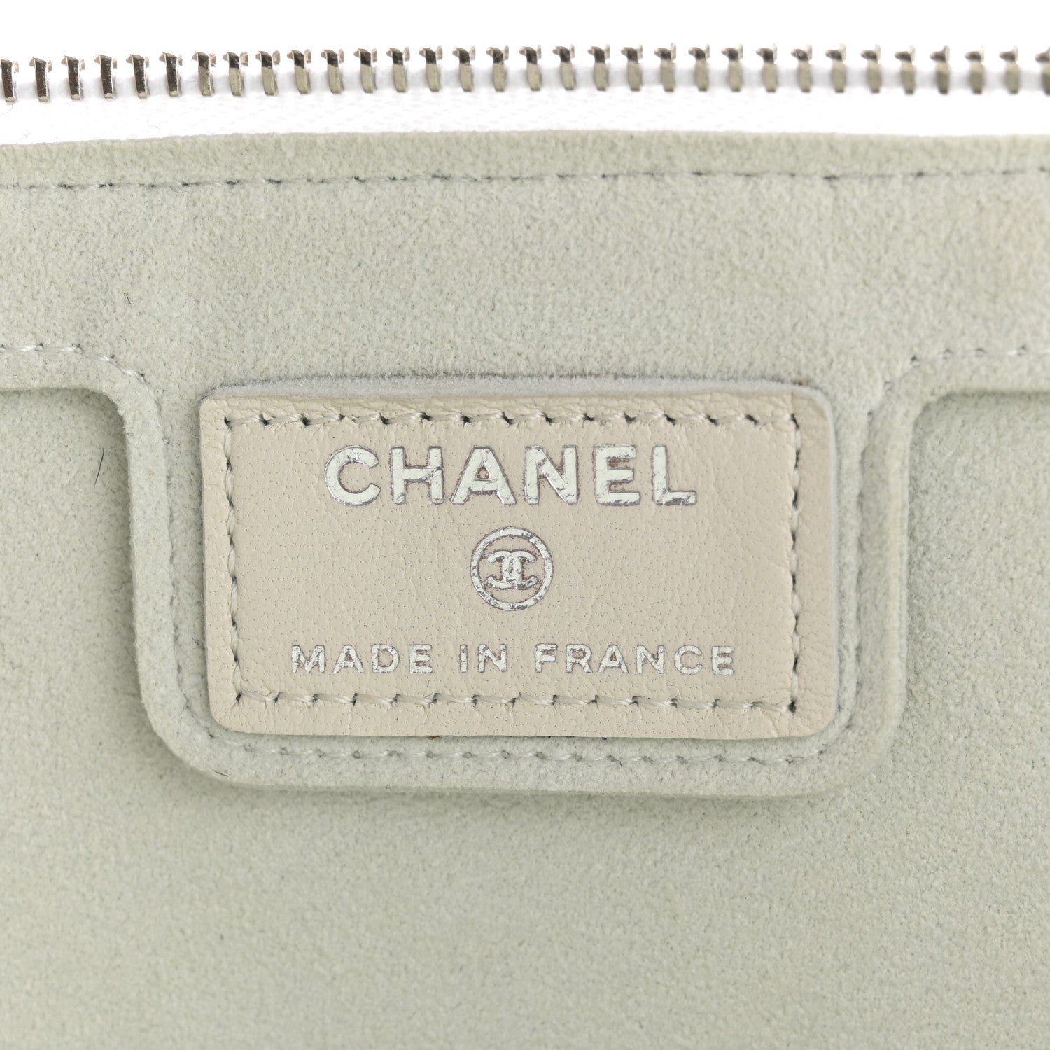 Lambskin Metallic Chevron Zip Pouch White Silver