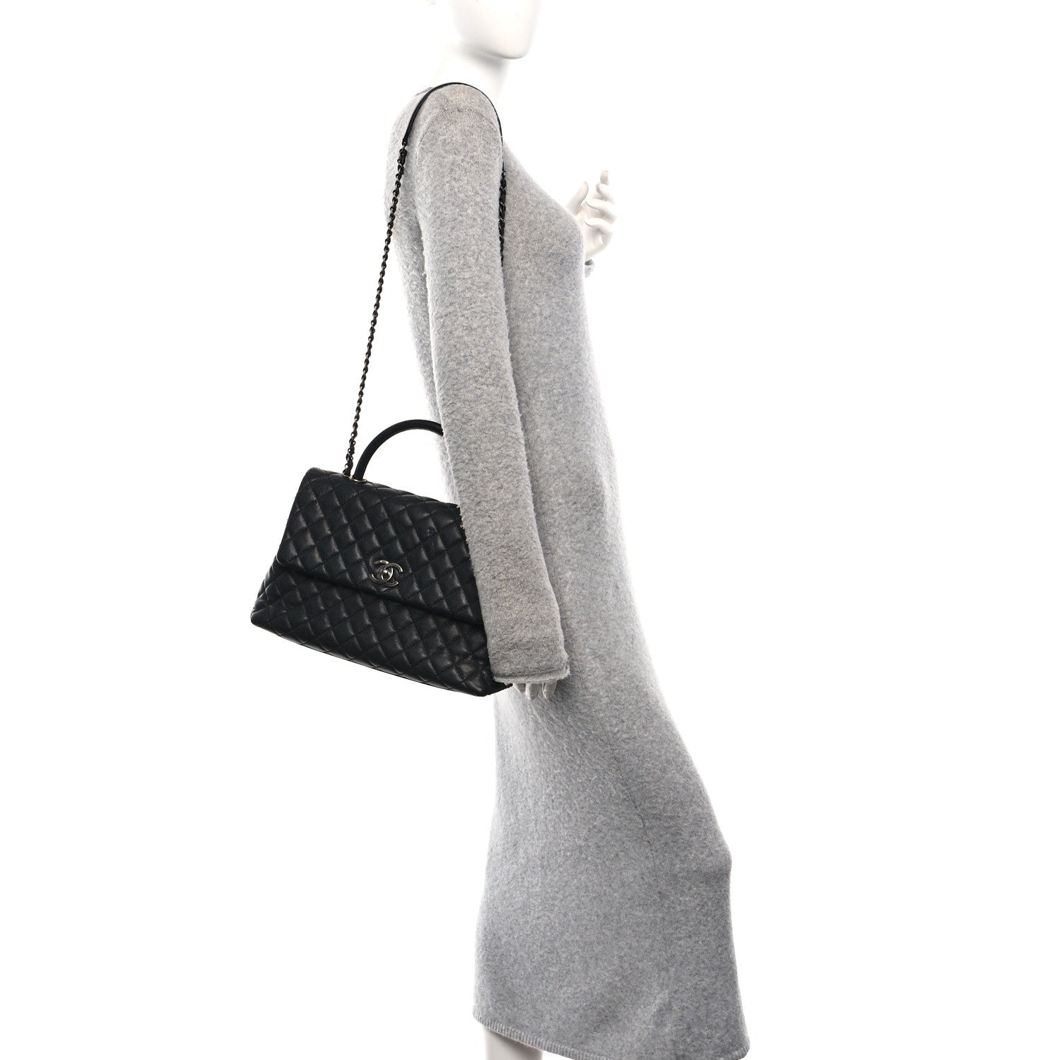 Caviar Quilted Medium Coco Handle Flap Black