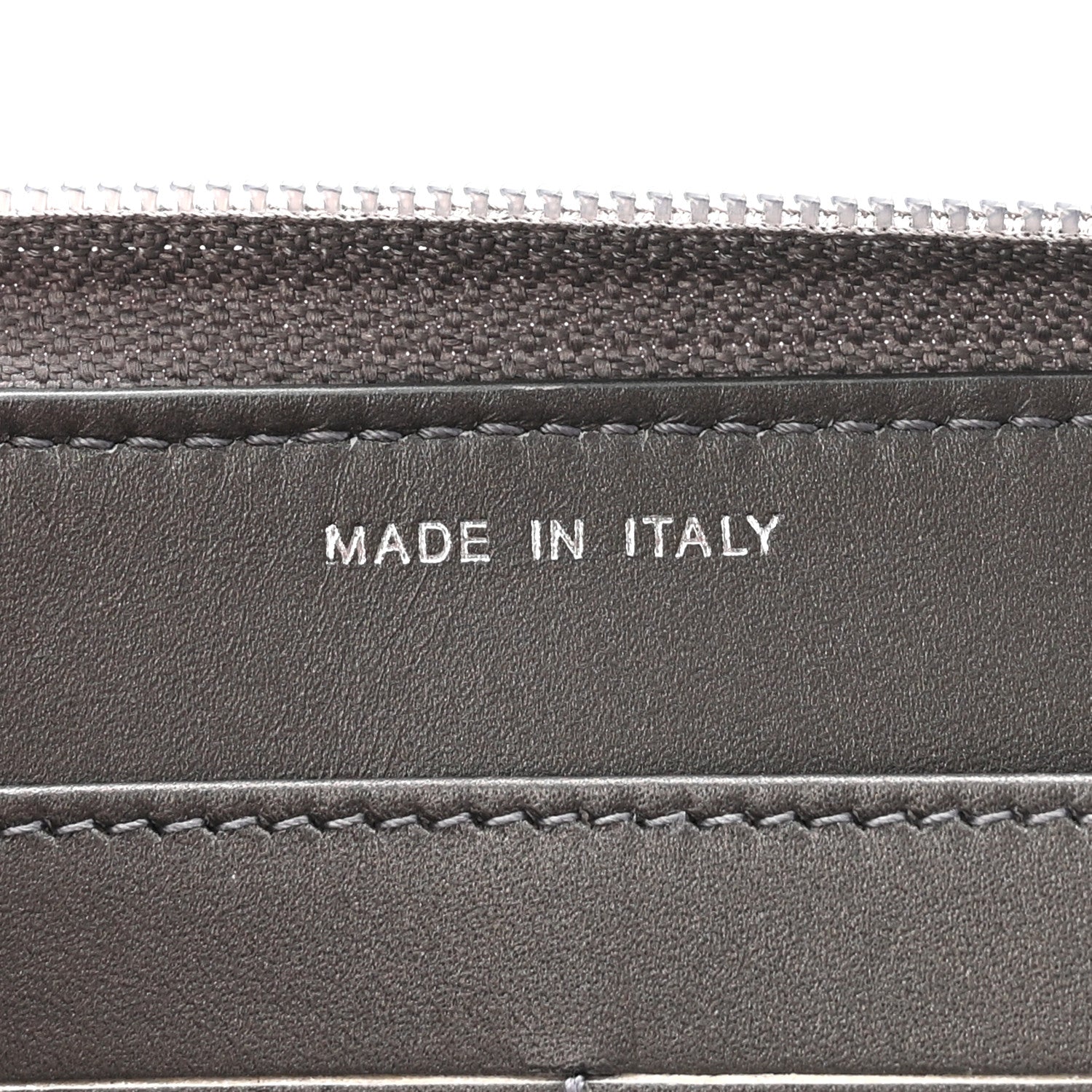 Iridescent Calfskin Quilted Tartan Button Zip Around Wallet Grey