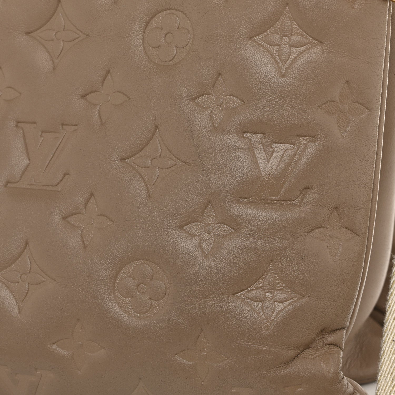 Lambskin Embossed Monogram Coussin MM Taupe