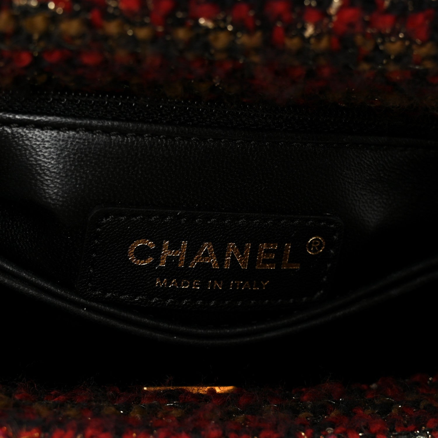 Tweed Fringe Mini Coco Handle Flap Red Black