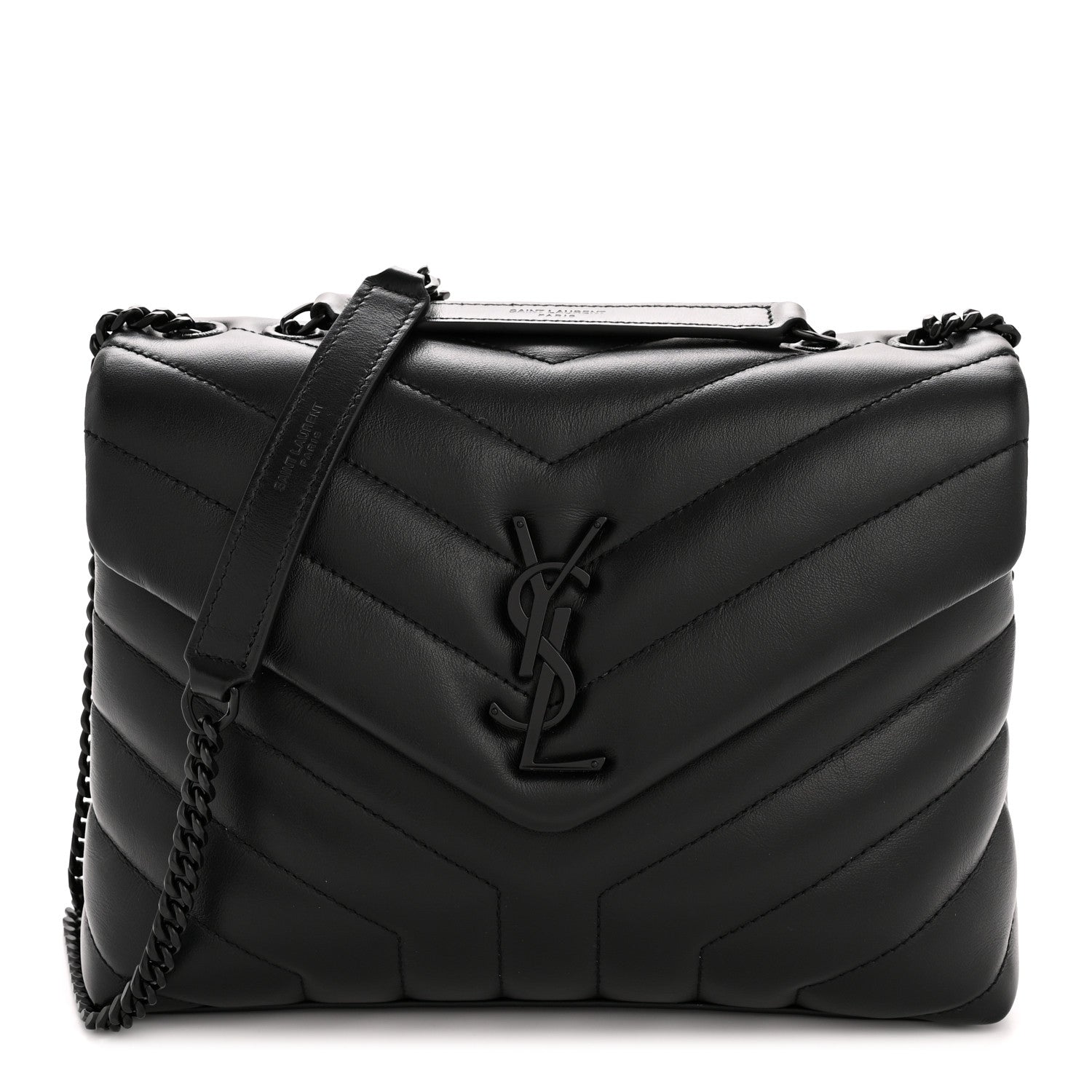 Calfskin Y Quilted Monogram Monochrome Small Loulou Chain Satchel Black