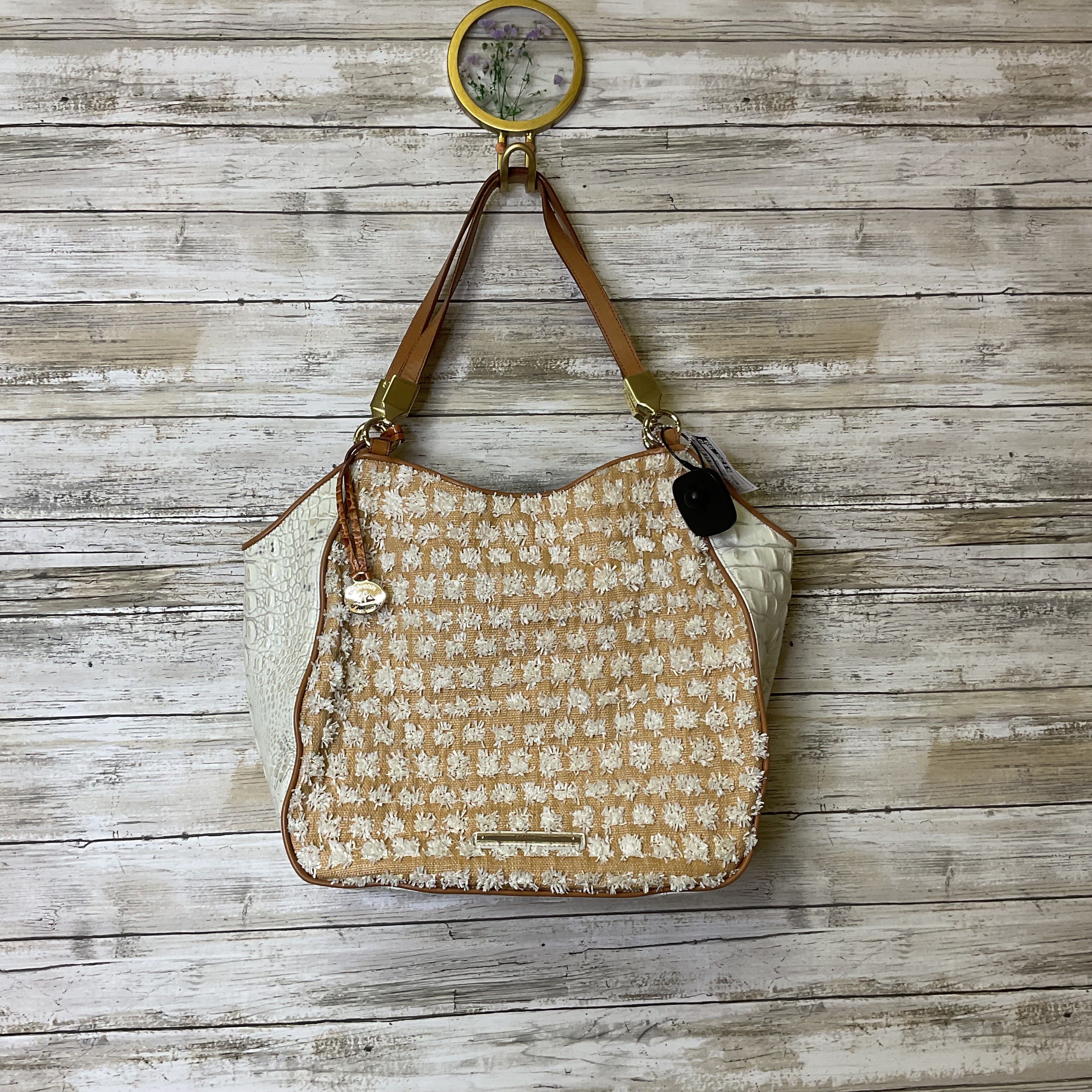 Handbag Designer By Brahmin In Brown & Cream, Size:Medium