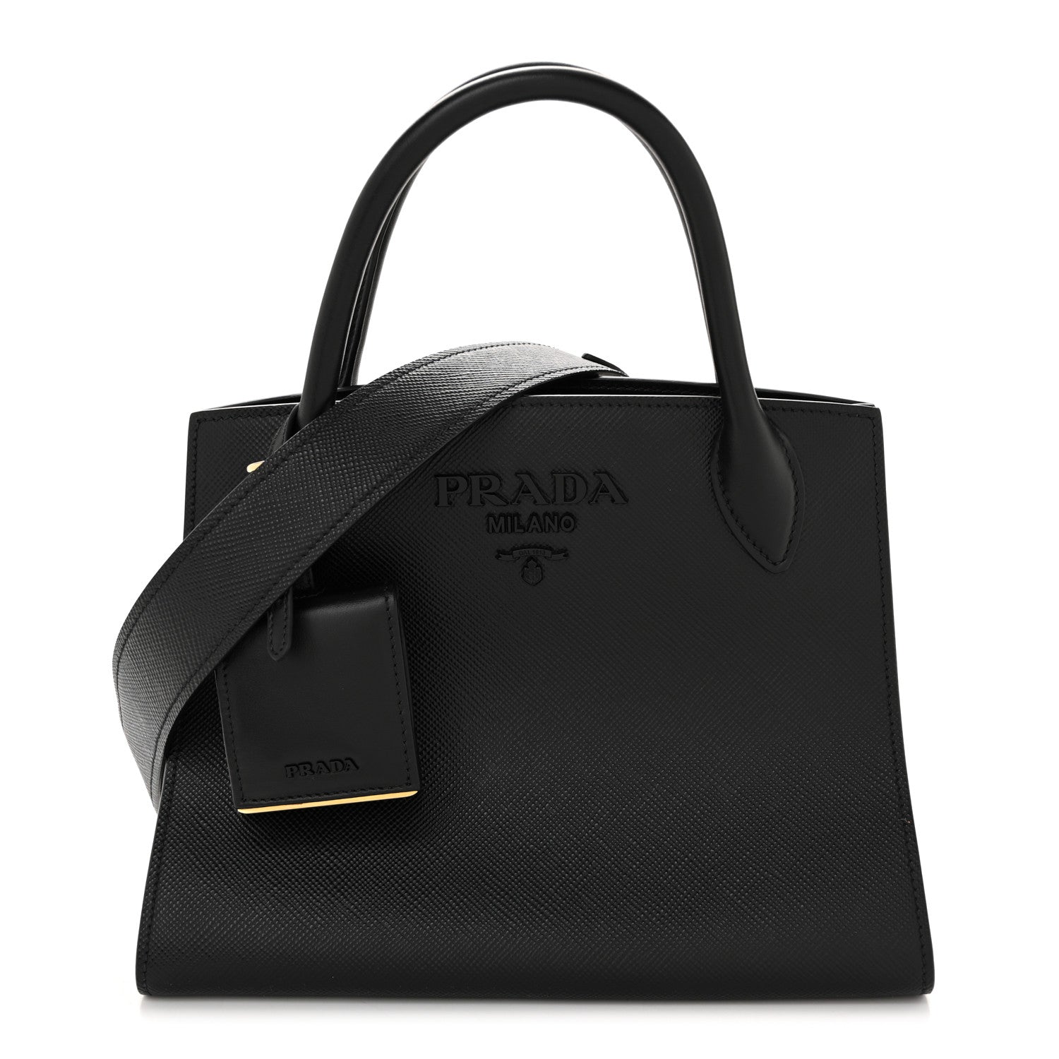 Saffiano Cuir Calfskin Small Monochrome Top Handle Tote Black