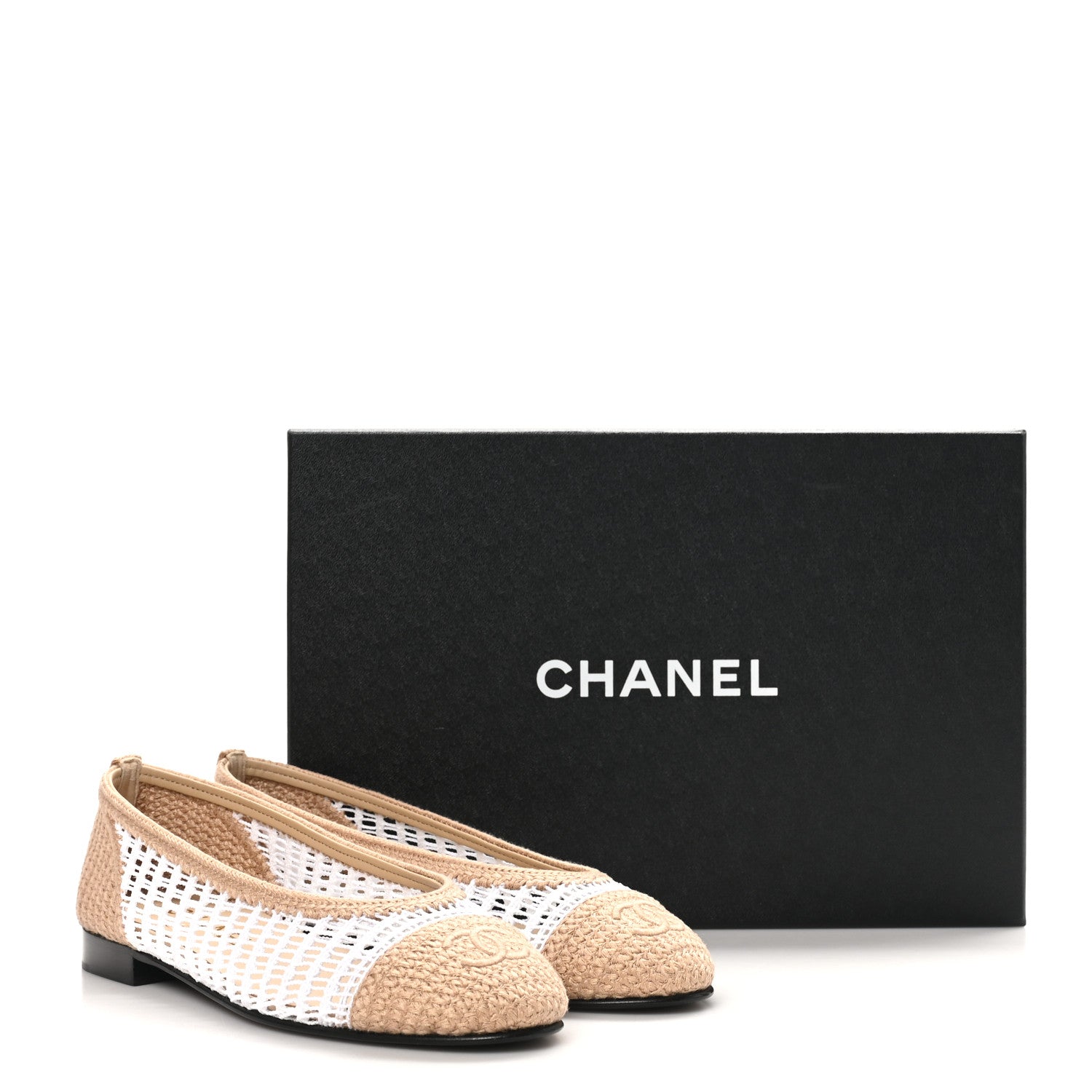 Raffia CC Cap Toe Ballerina Flats 36.5 White Beige