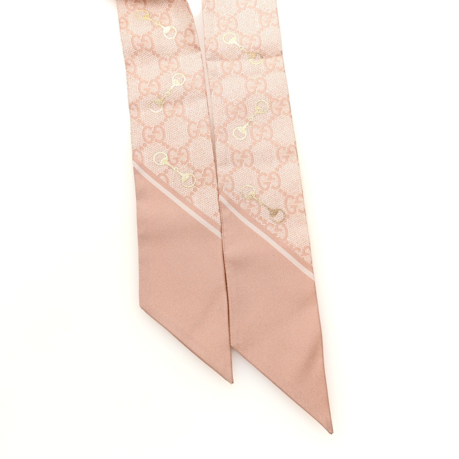 Silk Twill GG Monogram Gold Horsebity Neck Bow Scarf Pink