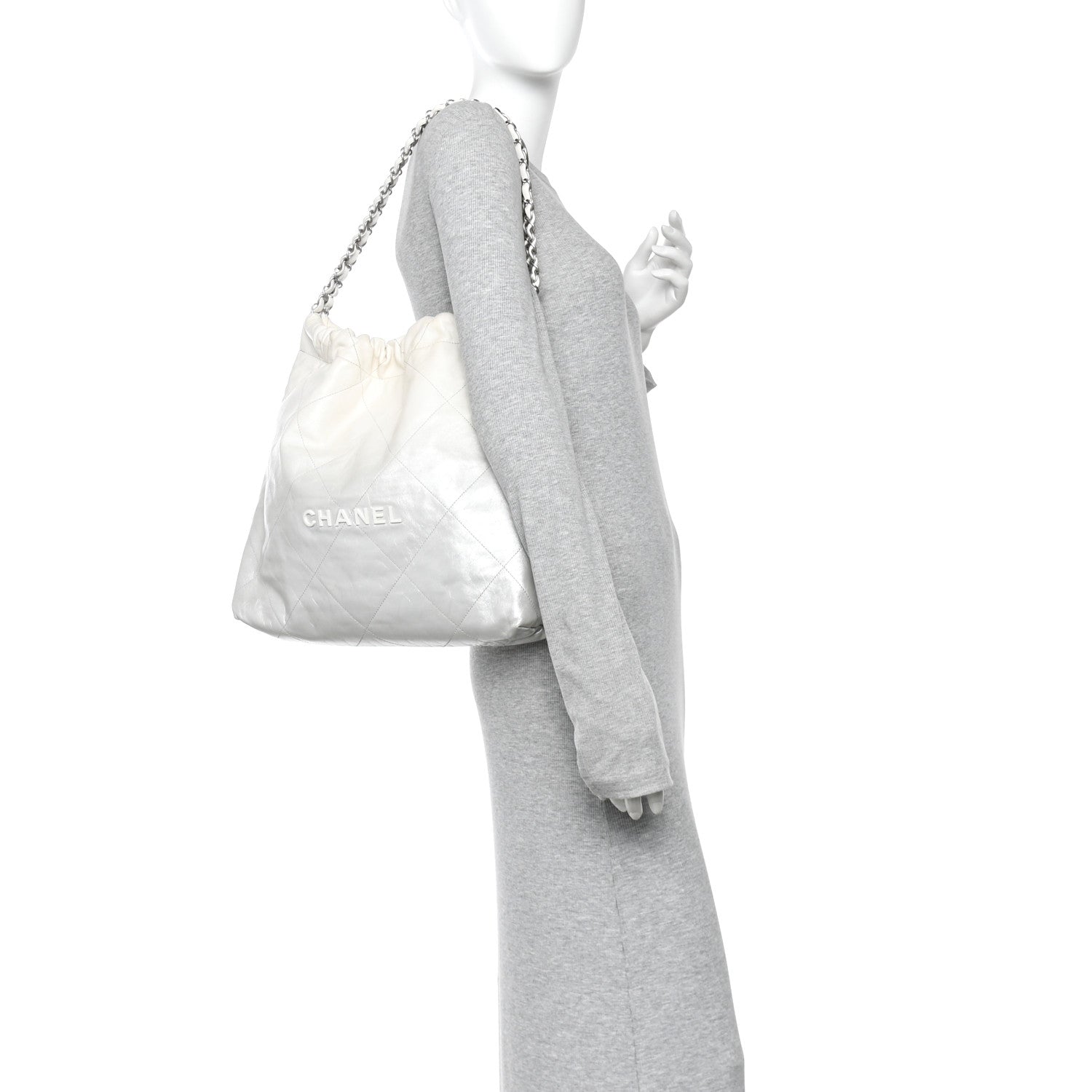 Metallic Shaded Calfskin Quilted Chanel 22 White Silver