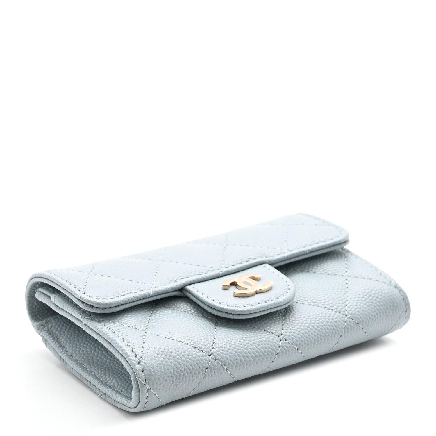 Caviar Quilted Flap Card Holder Wallet Light Blue