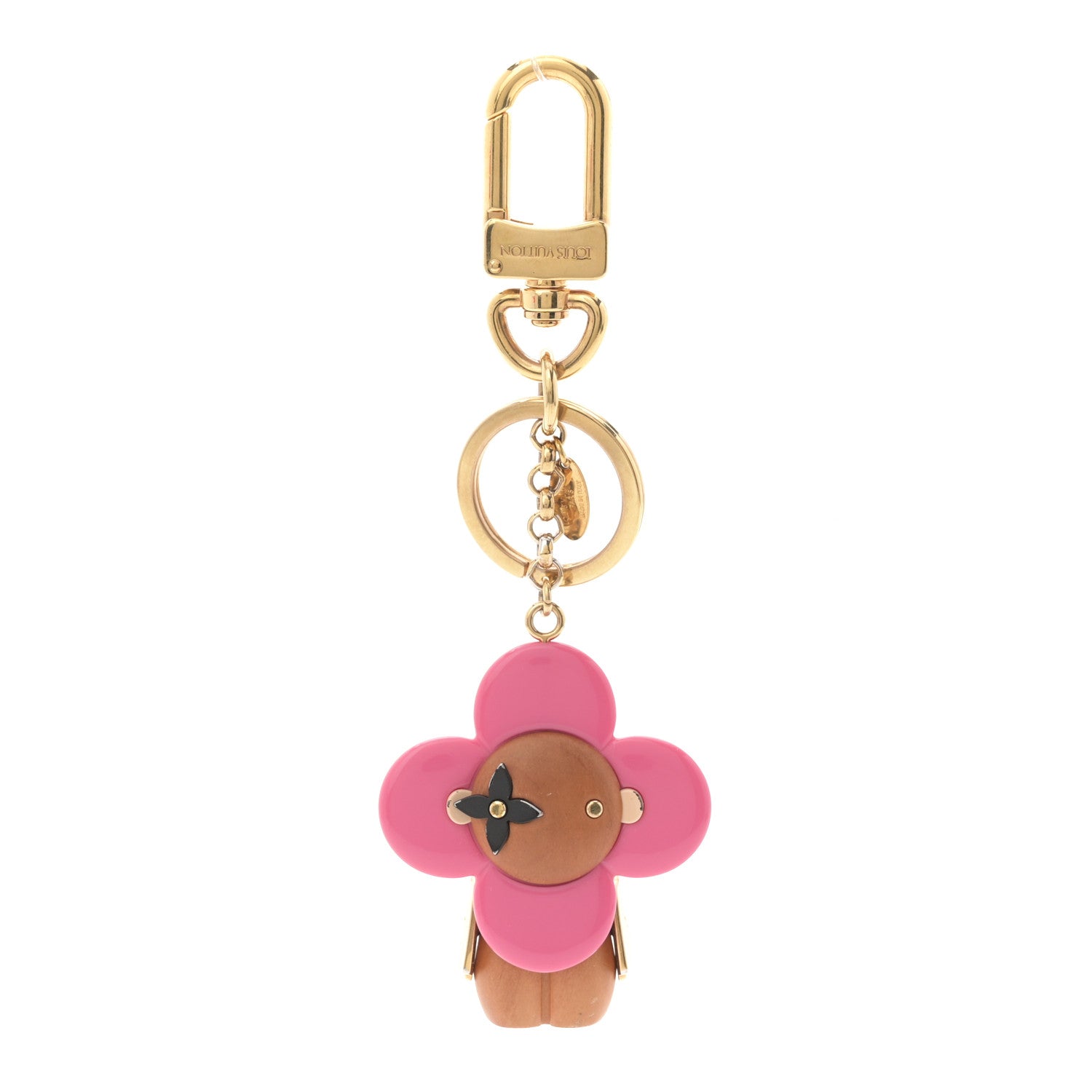 Wood Monogram Vivienne Puppet Bag Charm Key Holder Pink