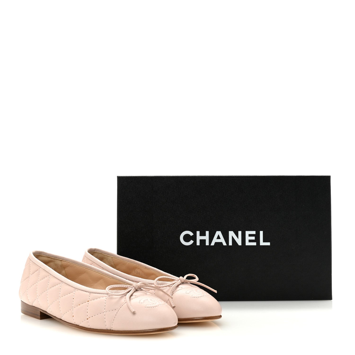 Lambskin Quilted CC Cap Toe Ballerina Flats 36 Light Pink
