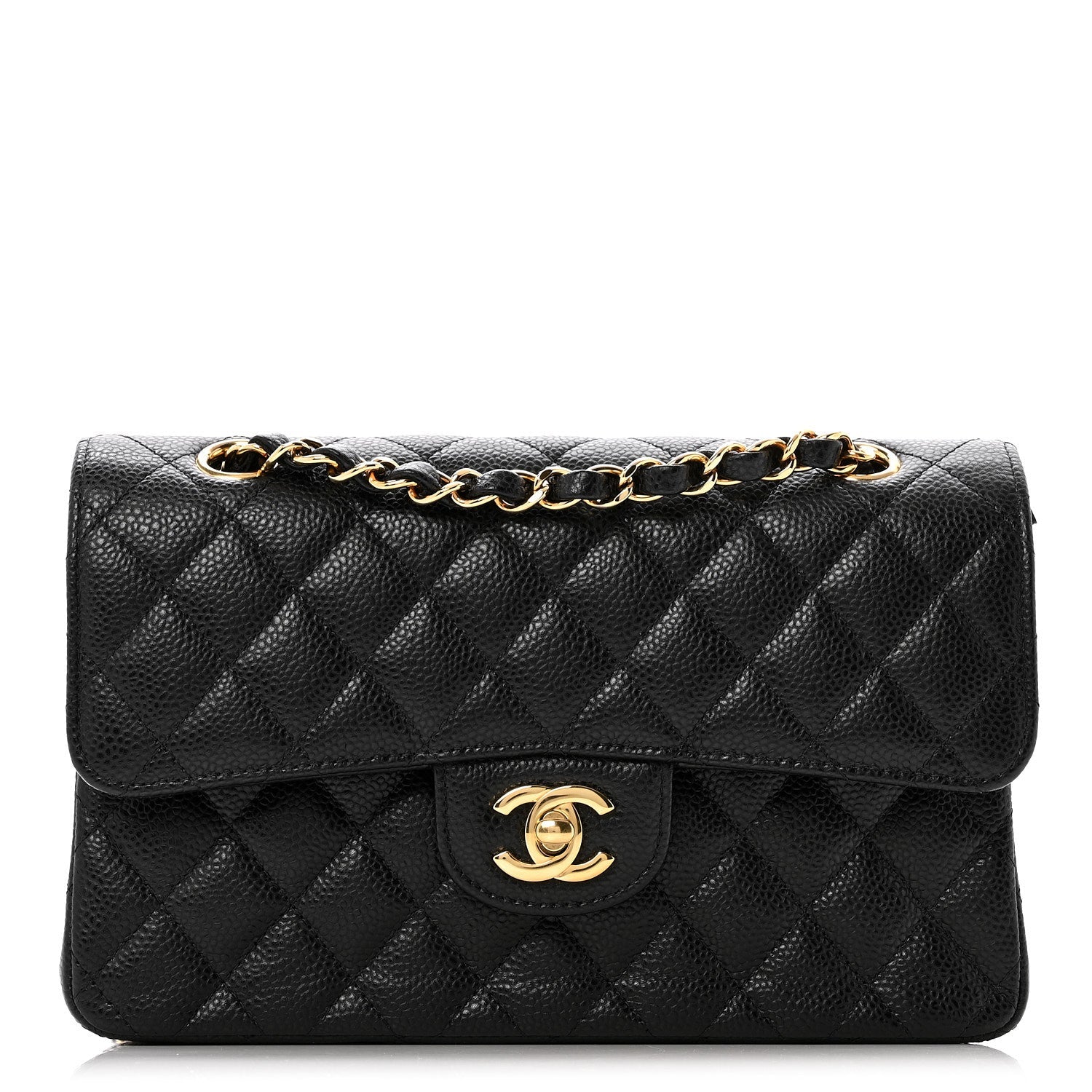 Caviar Quilted Small Double Flap Black