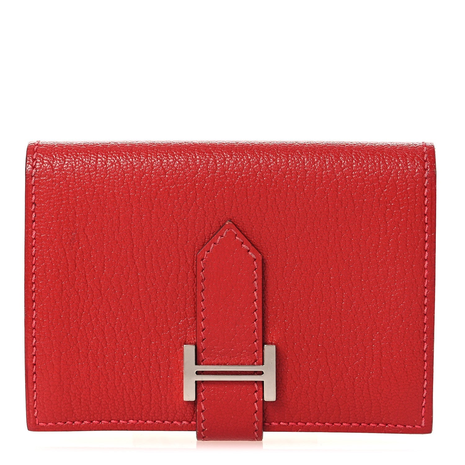 Chevre Mysore Bearn Card Holder Wallet Rouge Casaque